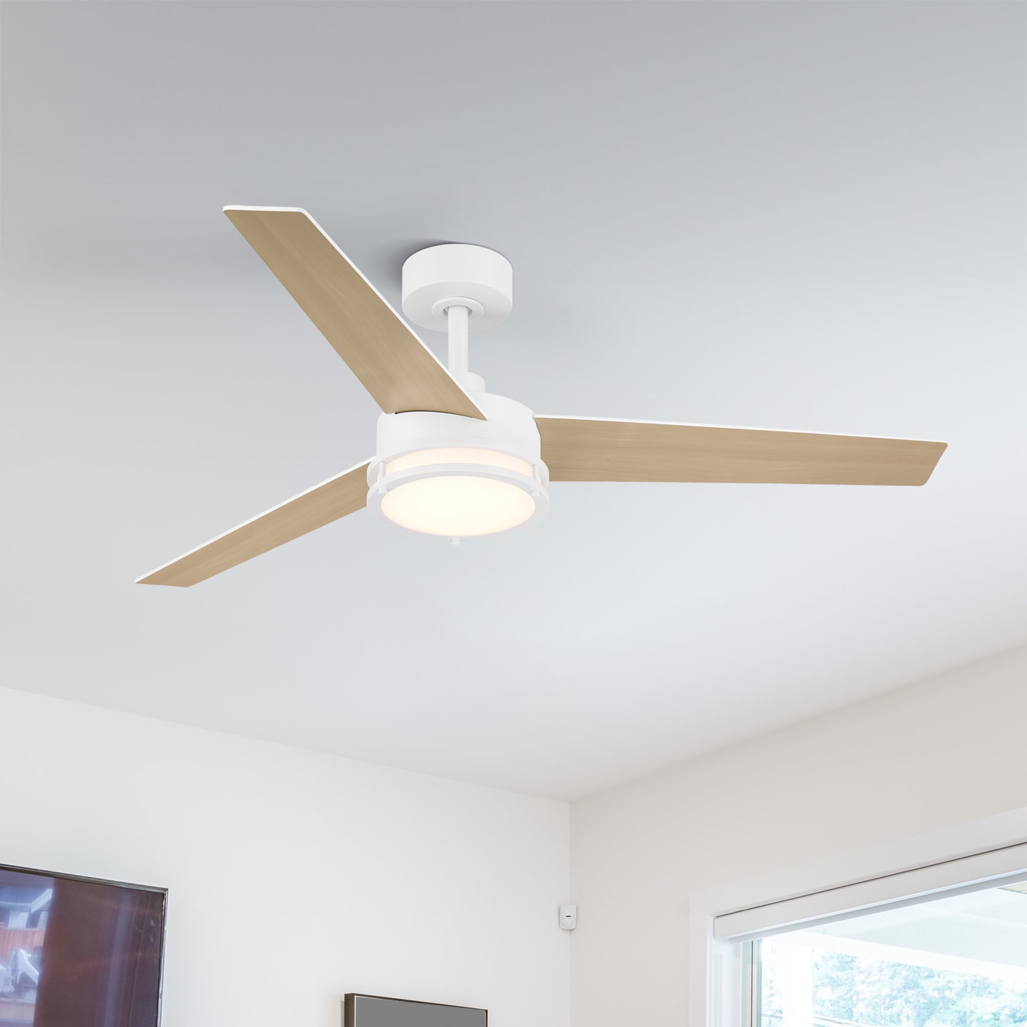 Designers Fountain Cassini 52-in Matte White Color-changing Integrated LED Indoor/Outdoor Flush Mount Smart Ceiling Fan with Light and Remote (3-Blade) FS-CSN52RGB-MW Sansujyuku sansujyuku.com