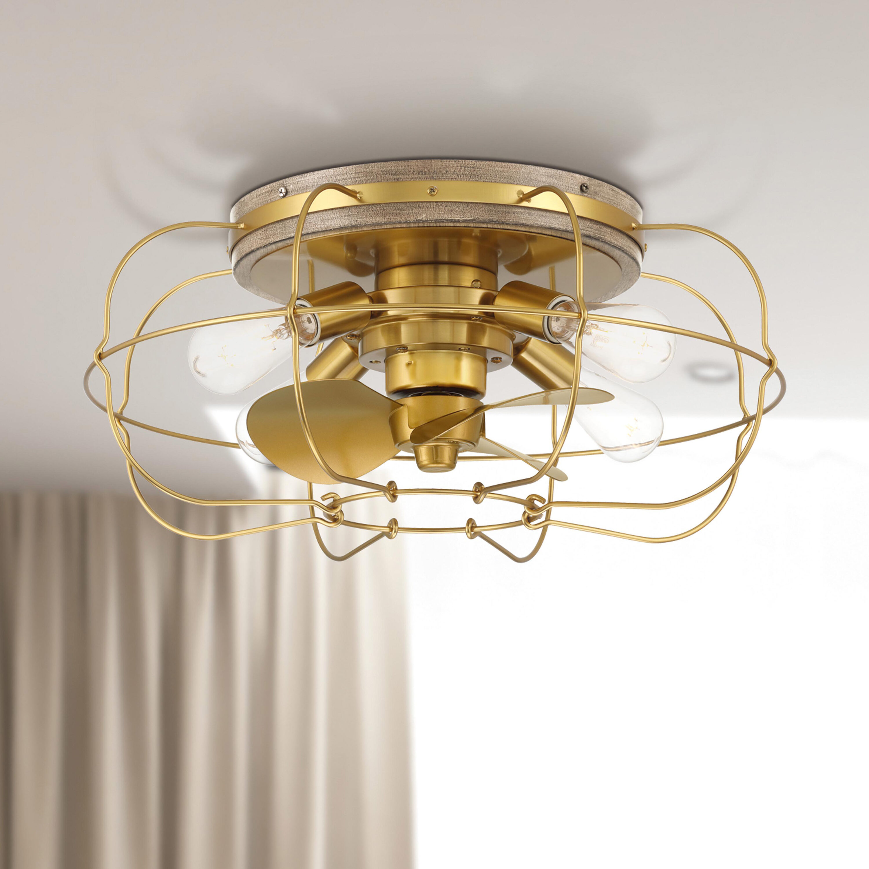 Arranmore Lighting & Fans JAXON 22-in Outdoor Flush Mount Aged Brass with Matte Blades Fandelier Ceiling Fan With Light - Remote Included ( 3 -Blade ) #AR-2339AGB