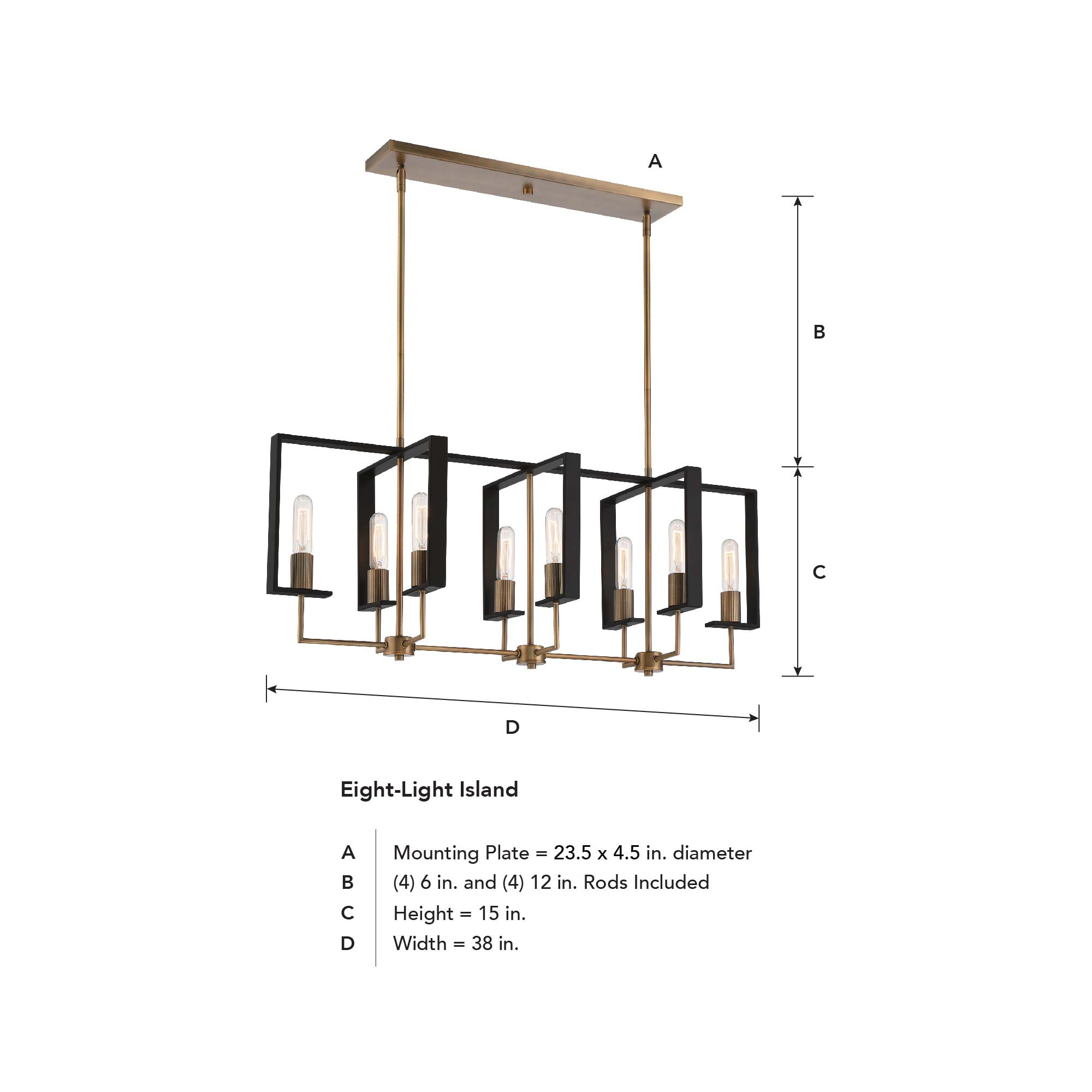 Chicago 38" Brass and Glass 8-Light Island Pendant