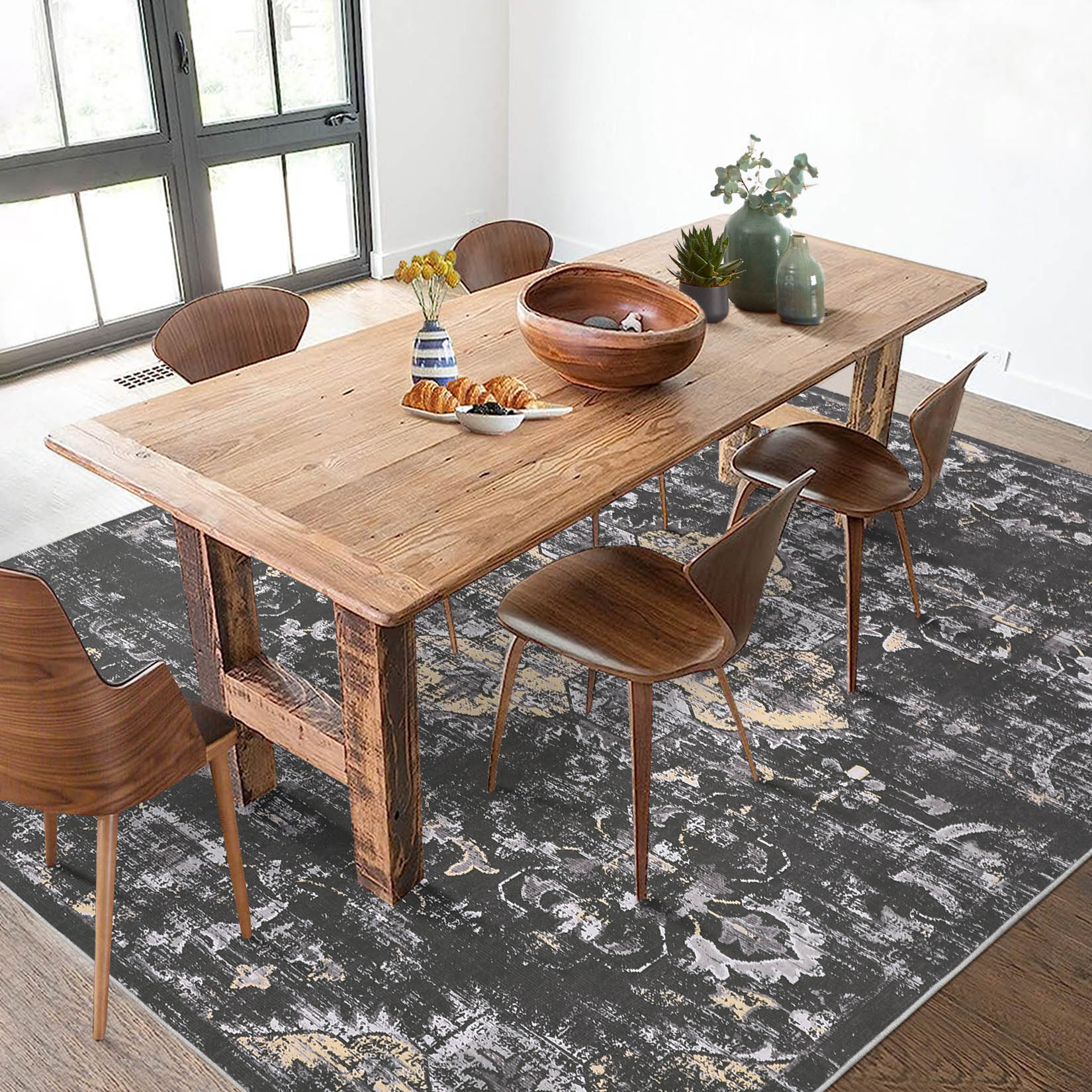 Garvee YXY-LO-PHO-1510F8K1 9 x 12 (ft) Loomed Black Rectangular Indoor Floral/Botanical Vintage Machine washable Pet Friendly Area rug