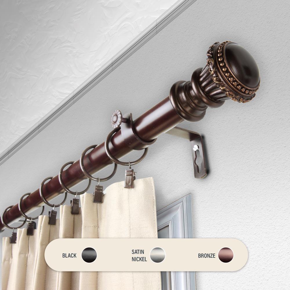 Hart & Harlow L100-31-289 1-in Cadenza 28-in to 48-in Bronze Steel Single curtain rod with Finials