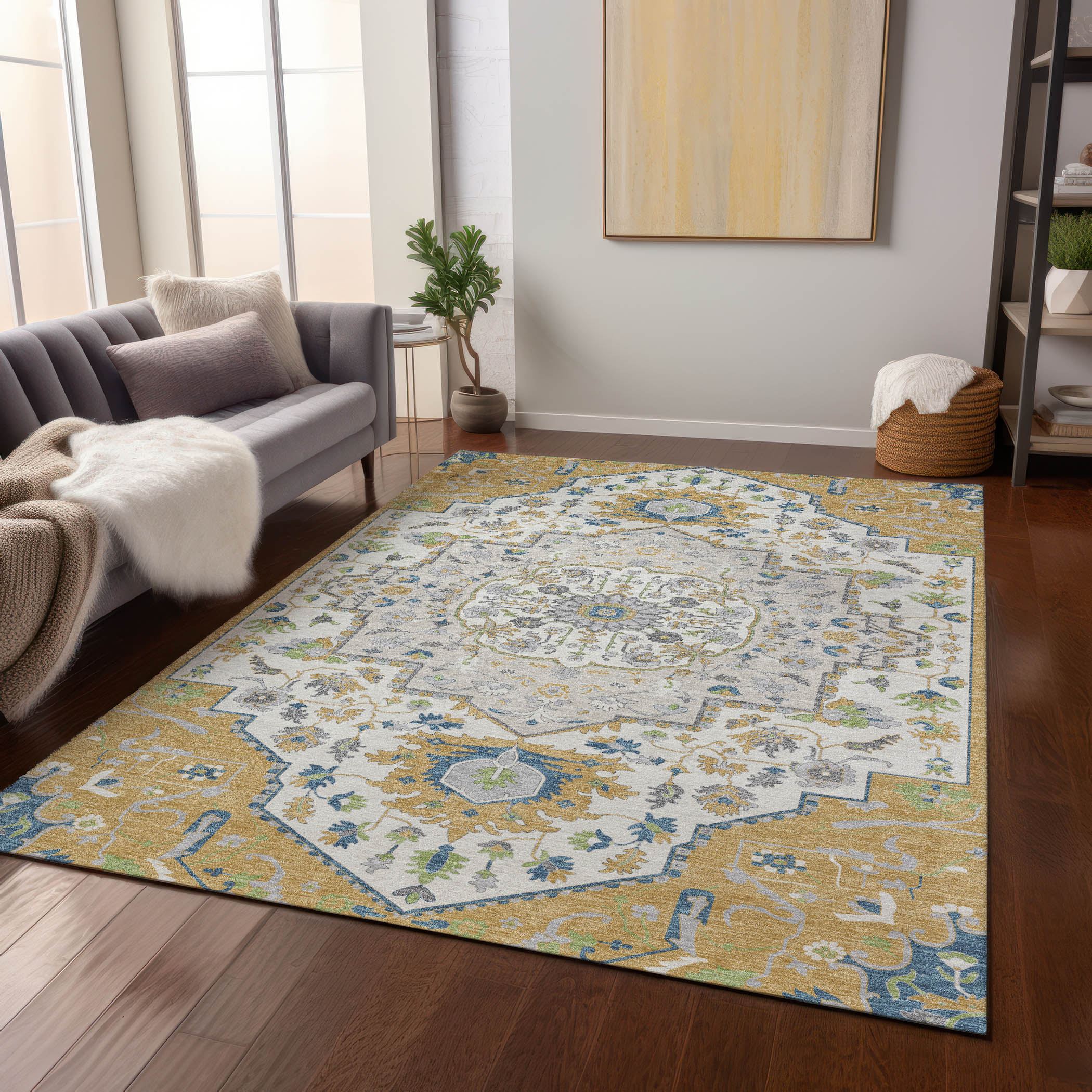 Addison Rugs ACN985GO8X10 Chantille ACN985GO 8 x 10 (ft) Polyester Gold Rectangular Indoor/Outdoor Geometric Area rug