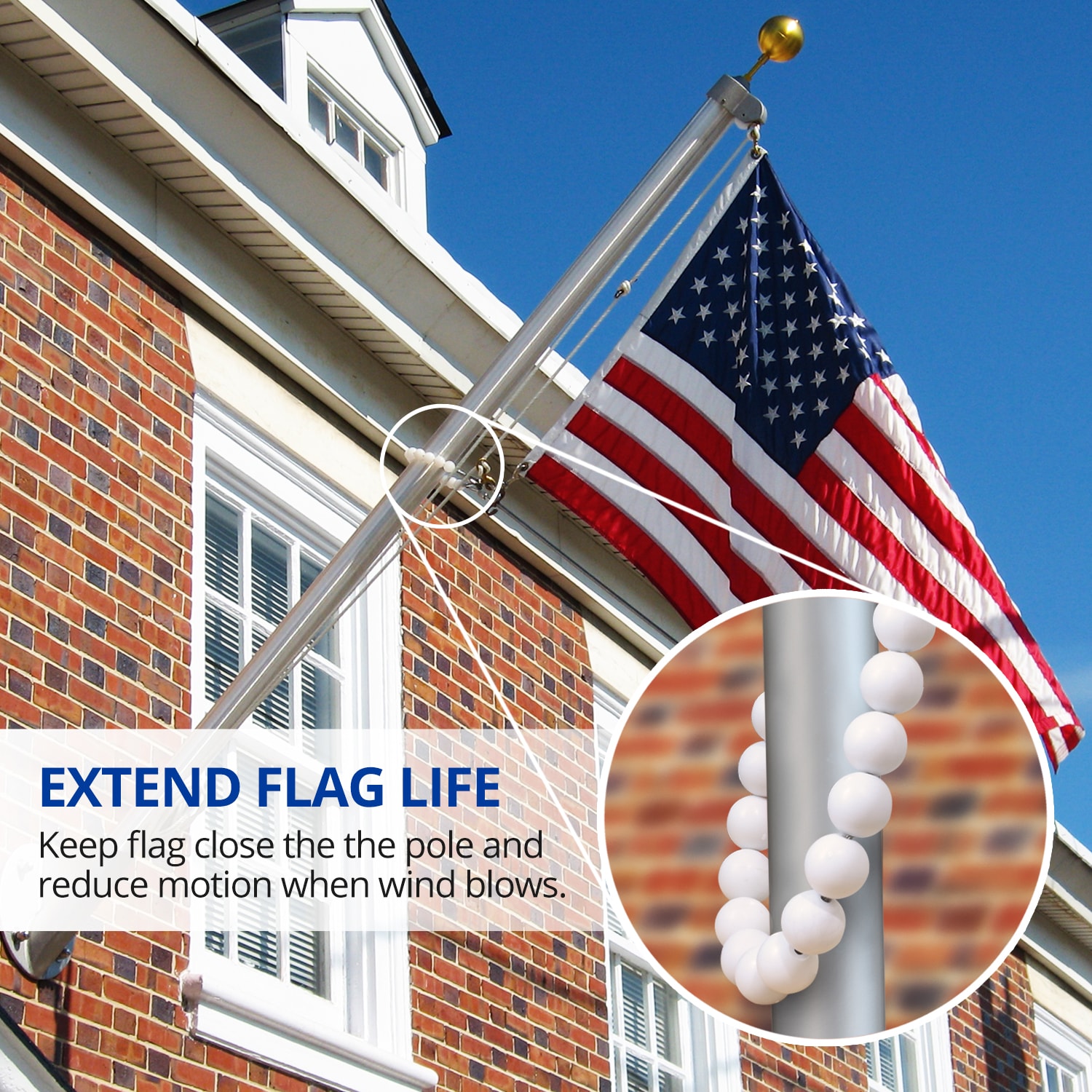 White Nylon Beaded Flag Retainer Ring for 5-6 Inch Flagpole