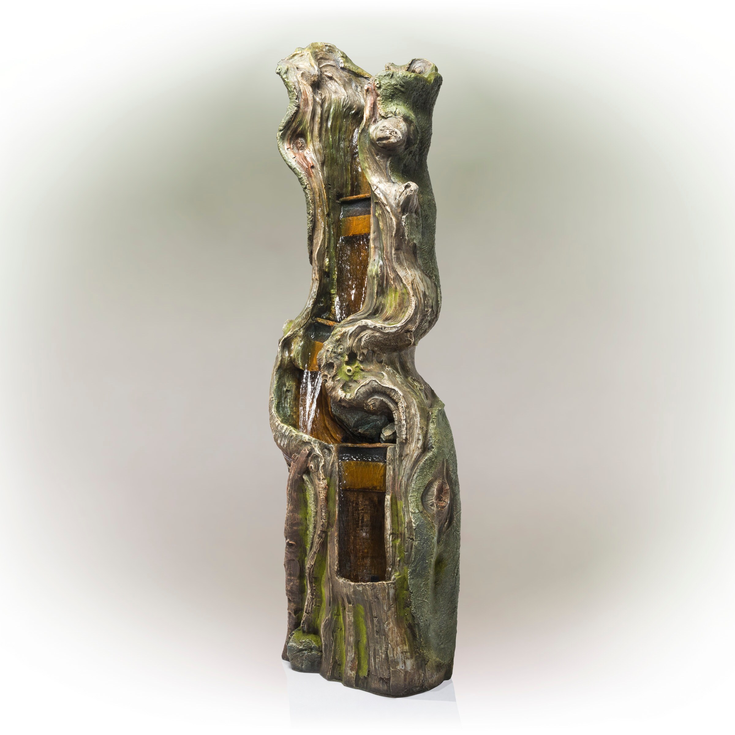79" Natural Wood Look Resin Tiered Fountain with LED Lights
