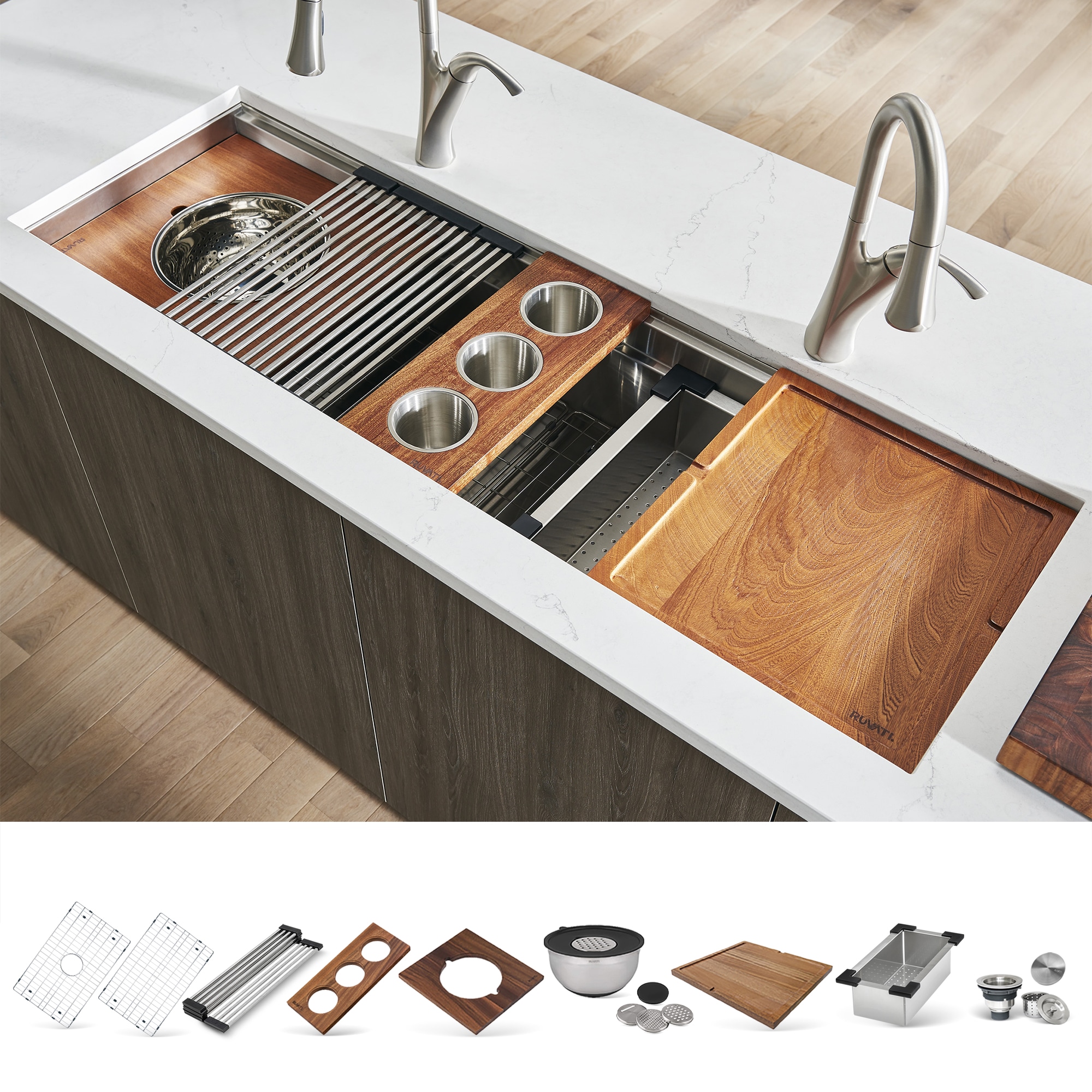 Ruvati RVH8666 Dual-Tier Undermount 69-Inches x 19-Inches Stainless steel Single bowl 16 -Gauge Workstation Kitchen Sink