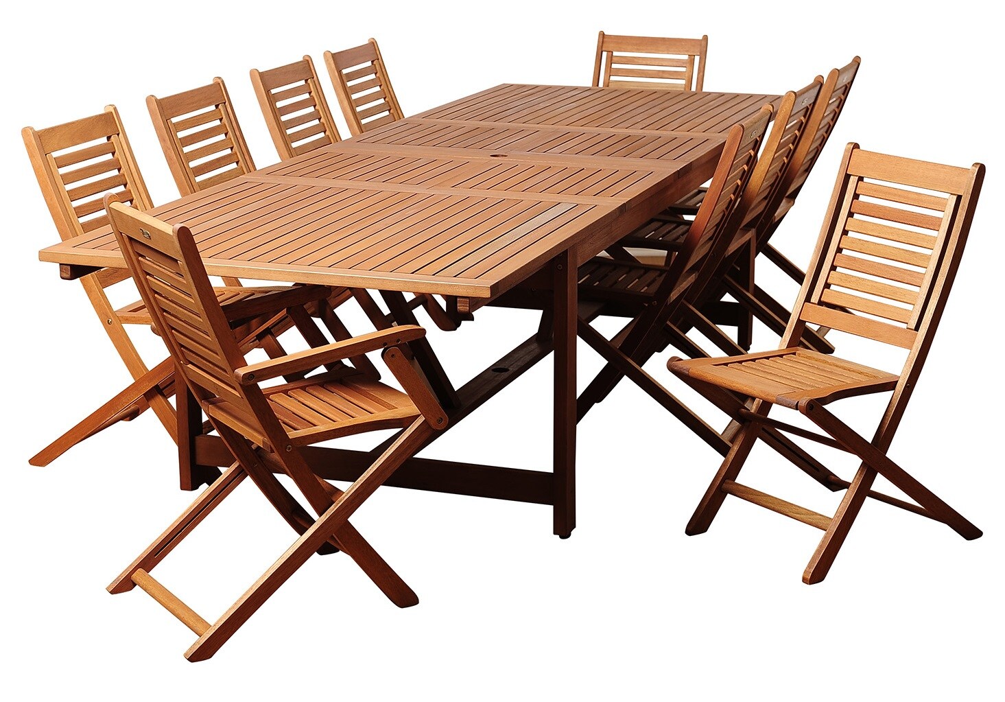 Envelor EN-IH-BRAND11PC Brandon 11 -Piece Brown Patio Dining Set Extendable Table Wood Rectangle Table with 10 Stationary Chairs
