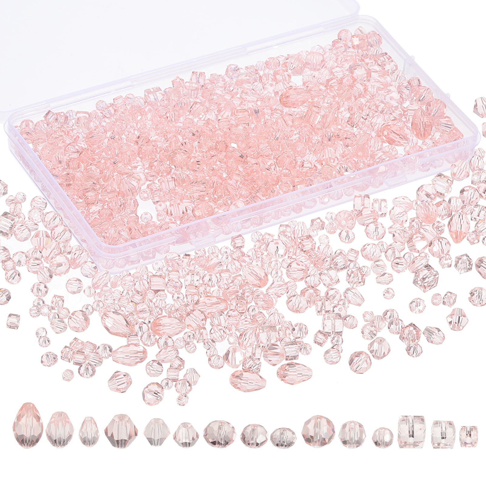 PATIKIL Glass Beads 1200pcs 4/5/6/7/8/12mm Assorted Crystal Beads with Container Box for Necklace Bracelet Earring DIY Crafts Jewelry Making Pink