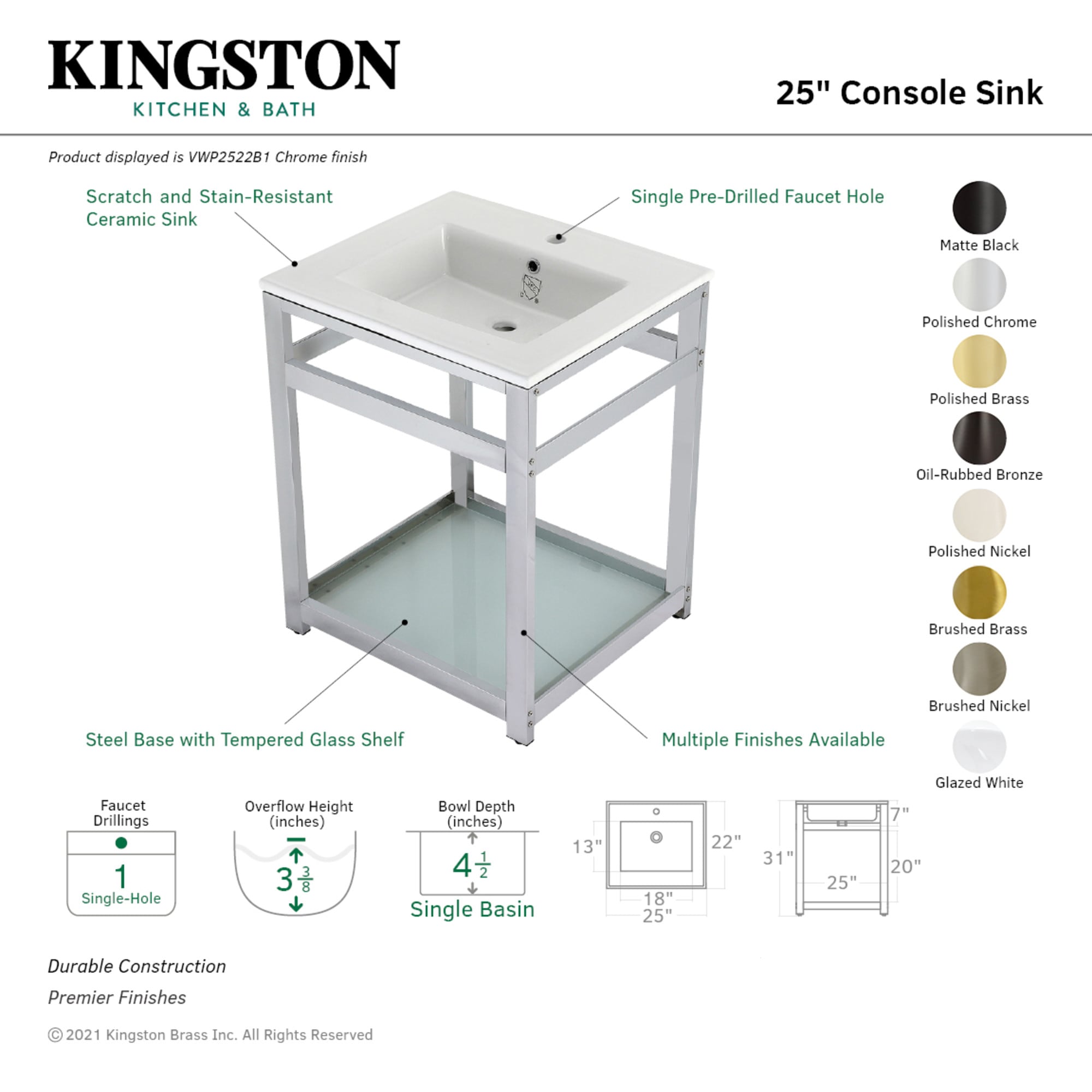 Kingston Brass WLVWP2522B8 Bath-Sink - View #3