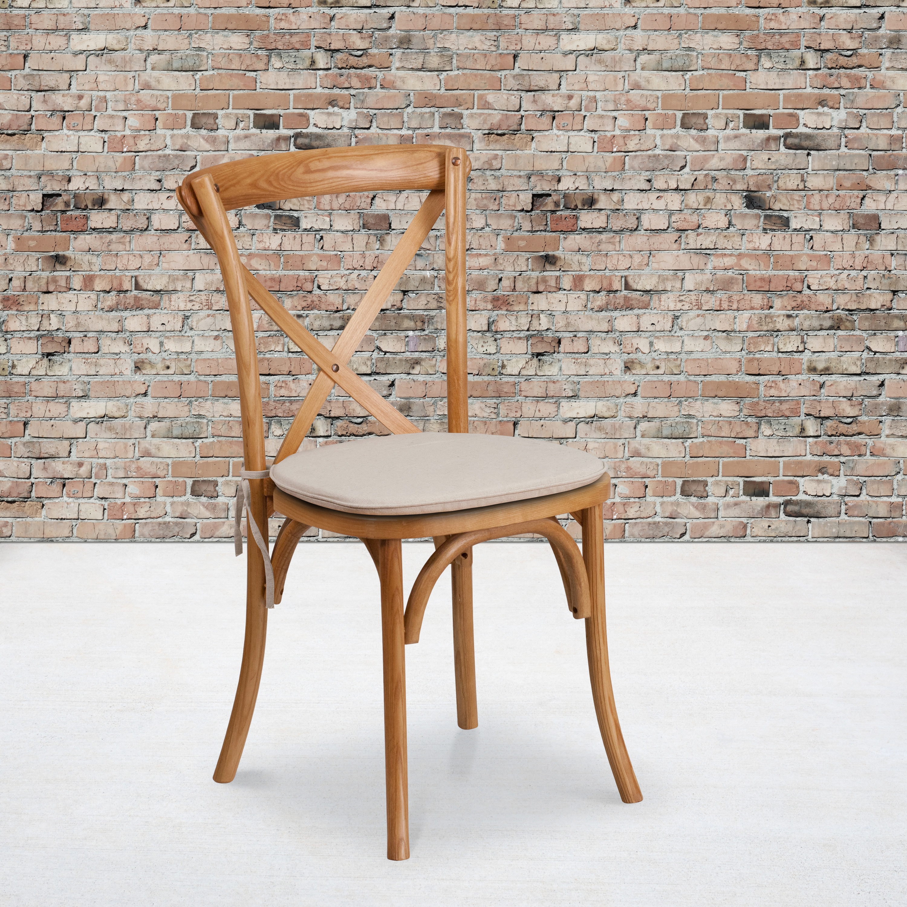 Elegant Oak Wood Cross Back Side Chair with Beige Cushion
