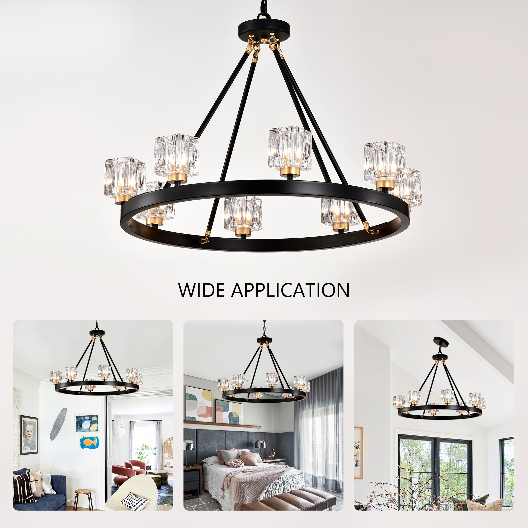 Forclover HL-12BG-8 Chandeliers 8 -Light Black Modern/contemporary Crystal For Use in Bedrooms, Dining Rooms, Kitchens, Living Rooms Chandelier