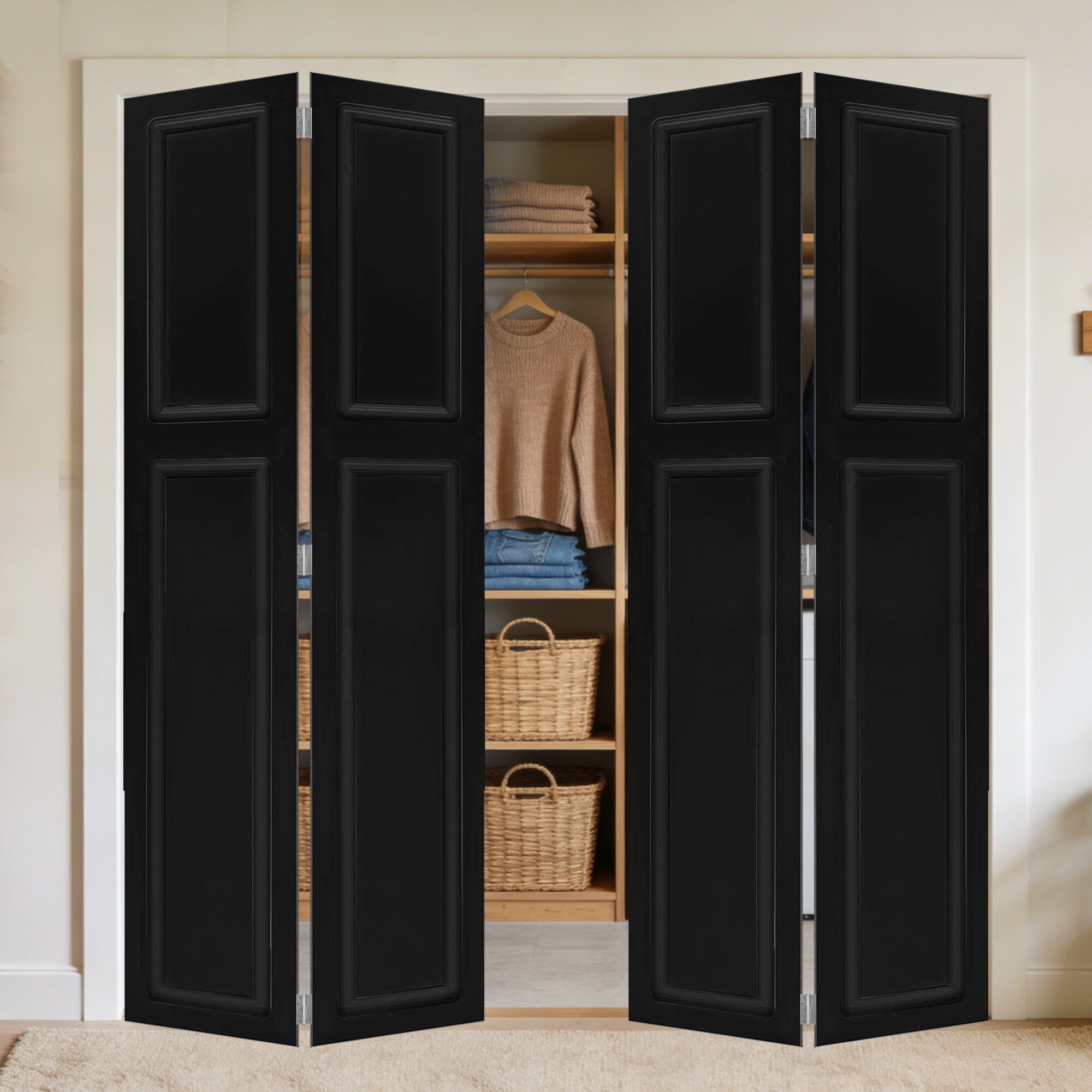 RITSU 48 in x 80 in Double 2-Panel Black Walnut MDF Bi-Fold Barn ...