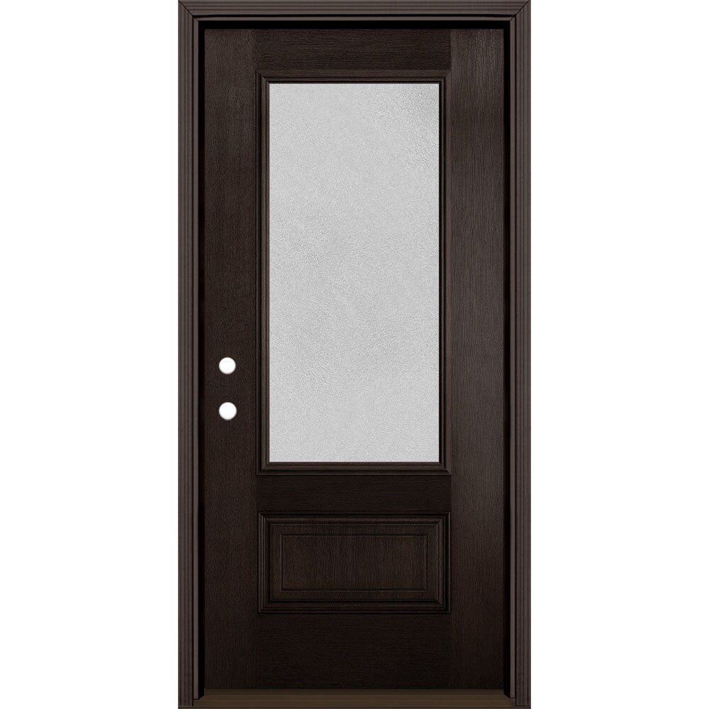 Masonite 1328306 Microgranite 36-in x 80-in Fiberglass 3/4 Lite Right-Hand Inswing Walnut Stained Prehung Single Front Door with Brickmould Insulating Core