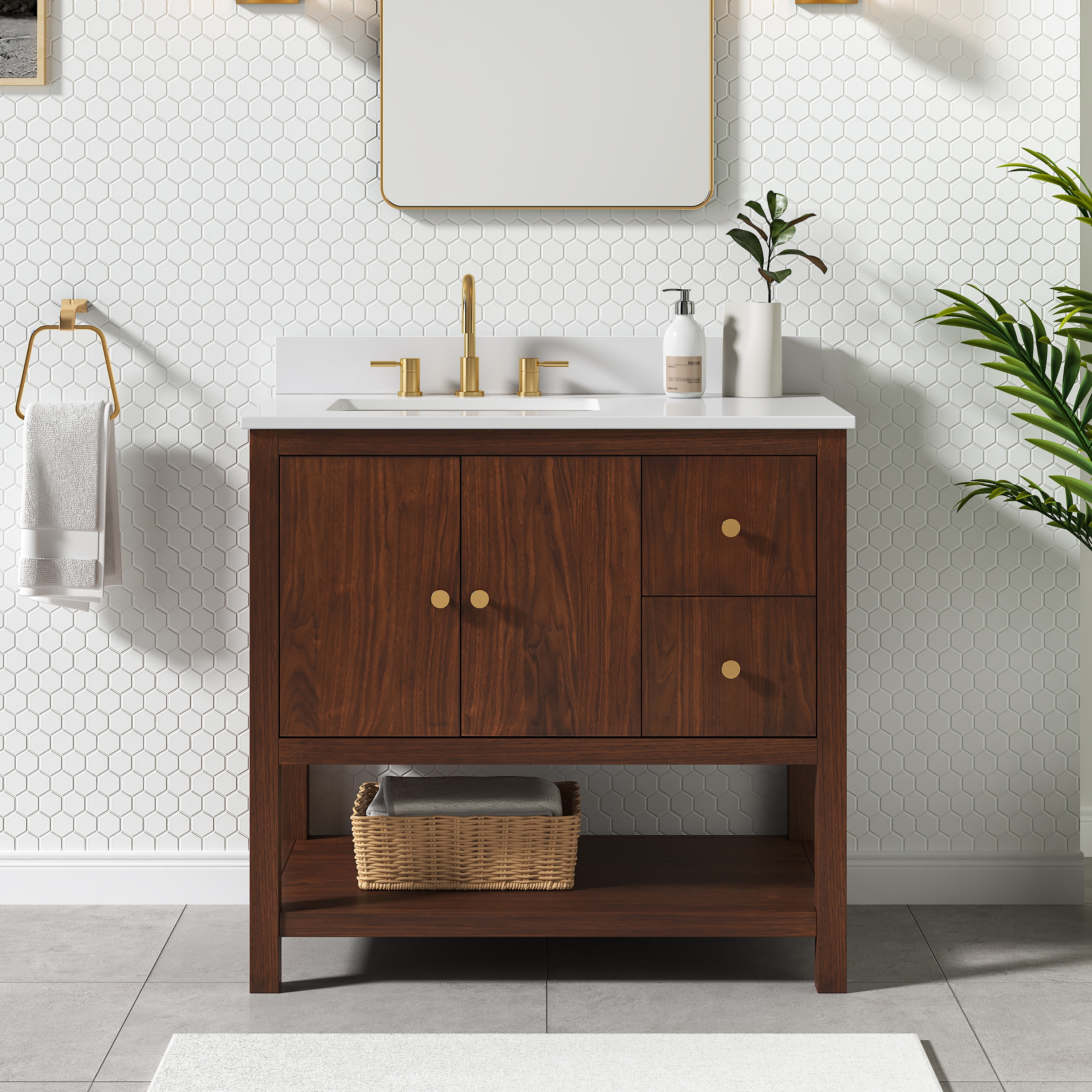 Zoe 37" Walnut Vanity with White Quartz Top