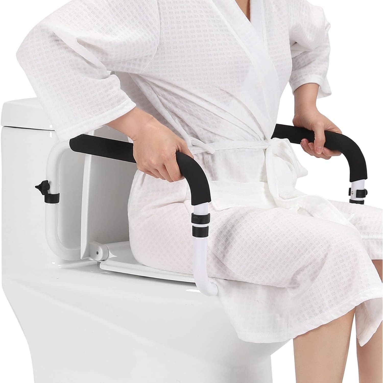 Angel Sar Adjustable 2-Handle Toilet Safety Rail with 350lbs for Toilet Seat