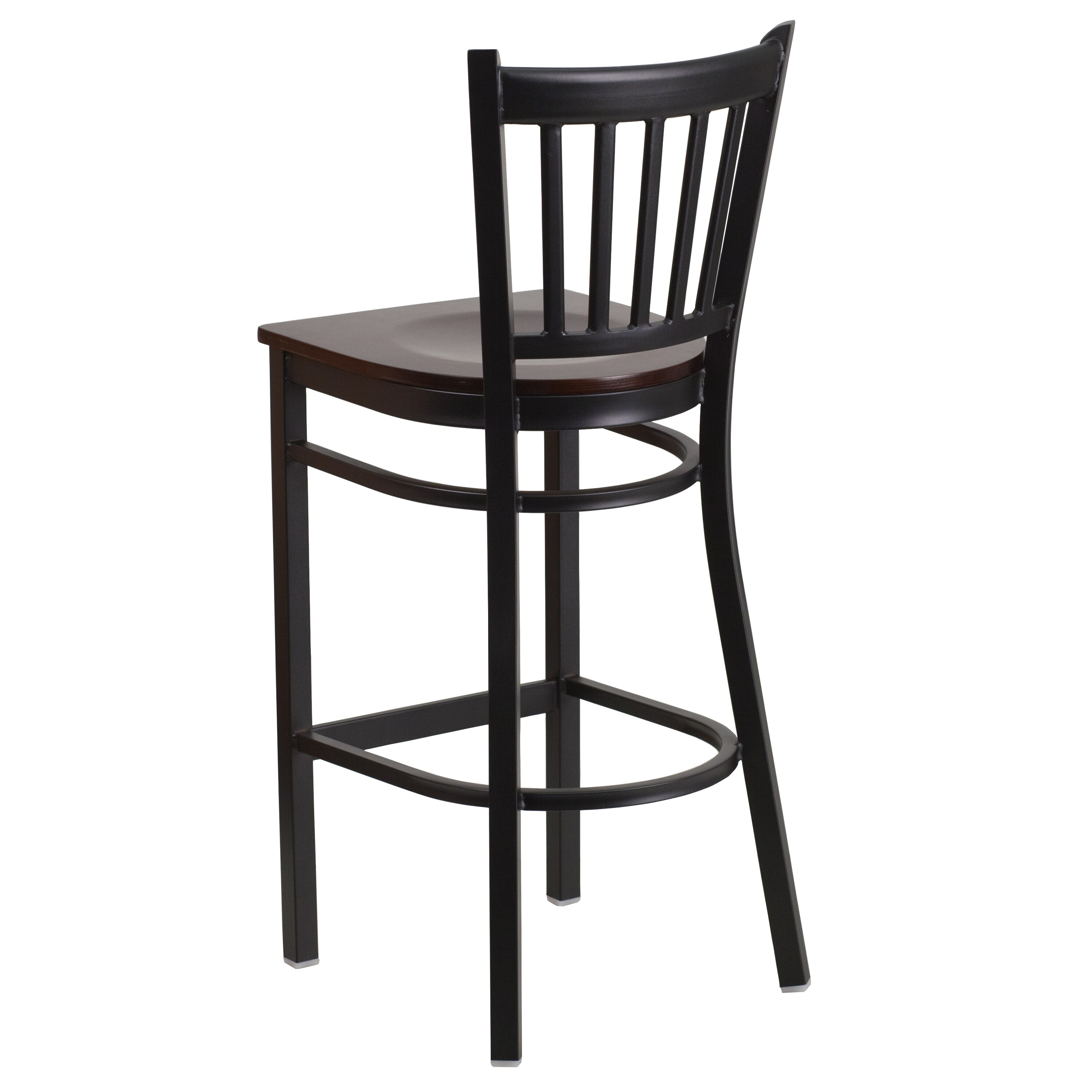 Elegant Black Metal and Walnut Wood Barstool with Vertical Back