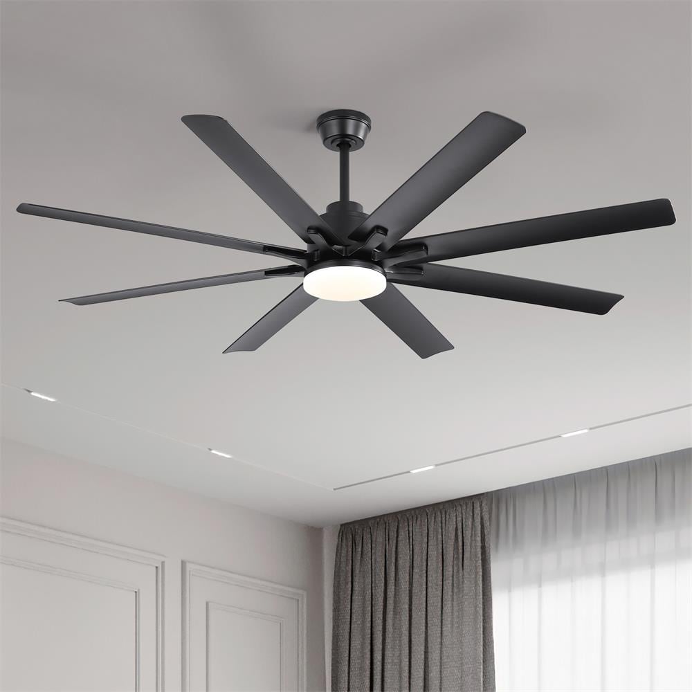 Sofucor LW-66K002SMTY-BK 66 inch Black Modern Downrod Black 8 Blades LED Ceiling Fan Light with Intelligent Remote Control and Timing Function