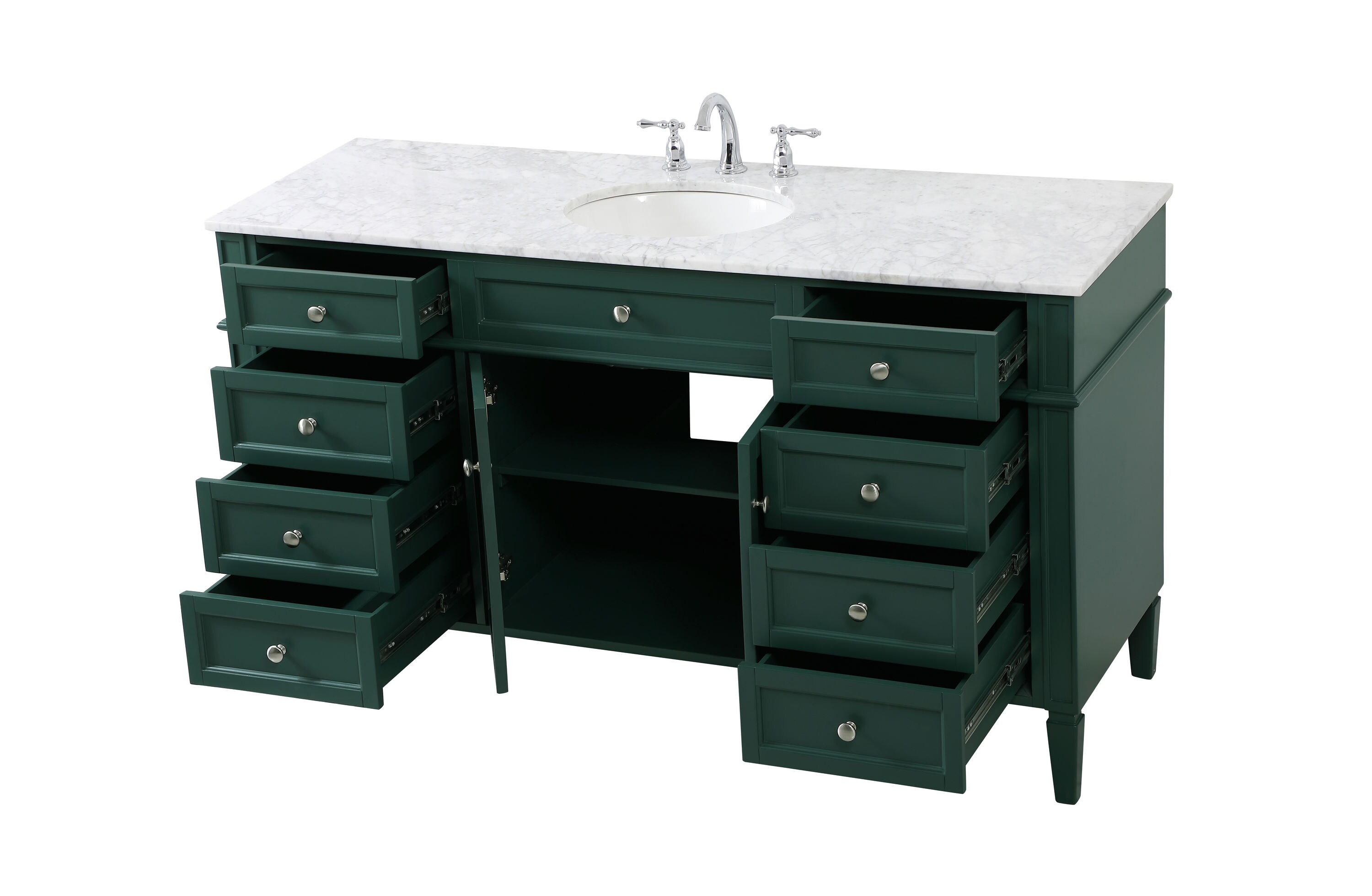 Green Solid Wood and Marble Single Bathroom Vanity
