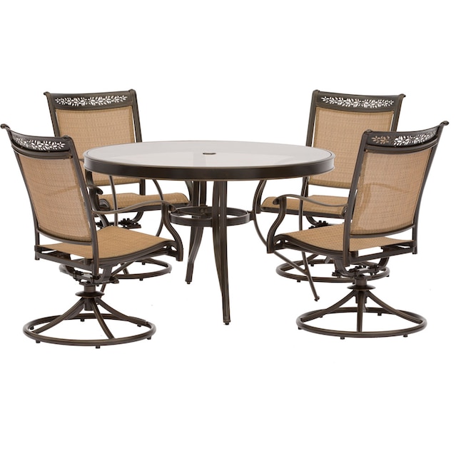 Hanover Fontana 5 Piece Bronze Patio Dining Set With Tan In The Sets Department At Com - Bronze Color Patio Set
