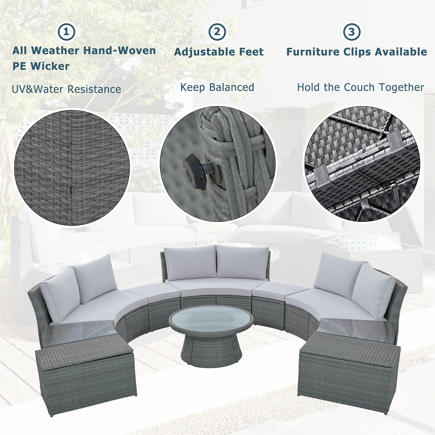 Mondawe 4-Piece Rattan Patio Conversation Set with Gray Cushions in the ...