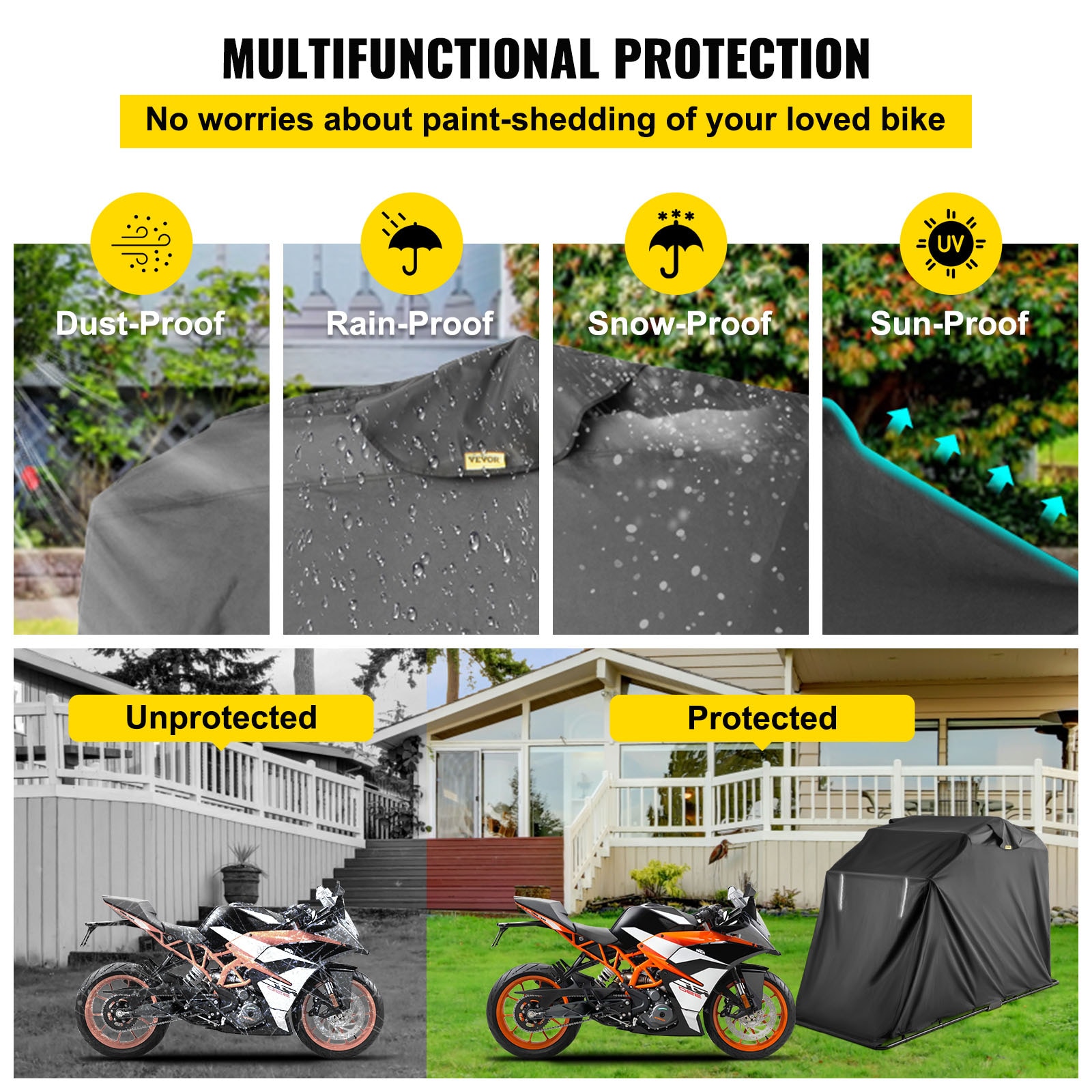 VEVOR Waterproof Motorcycle Cover 600D Heavy Duty Waterproof UV