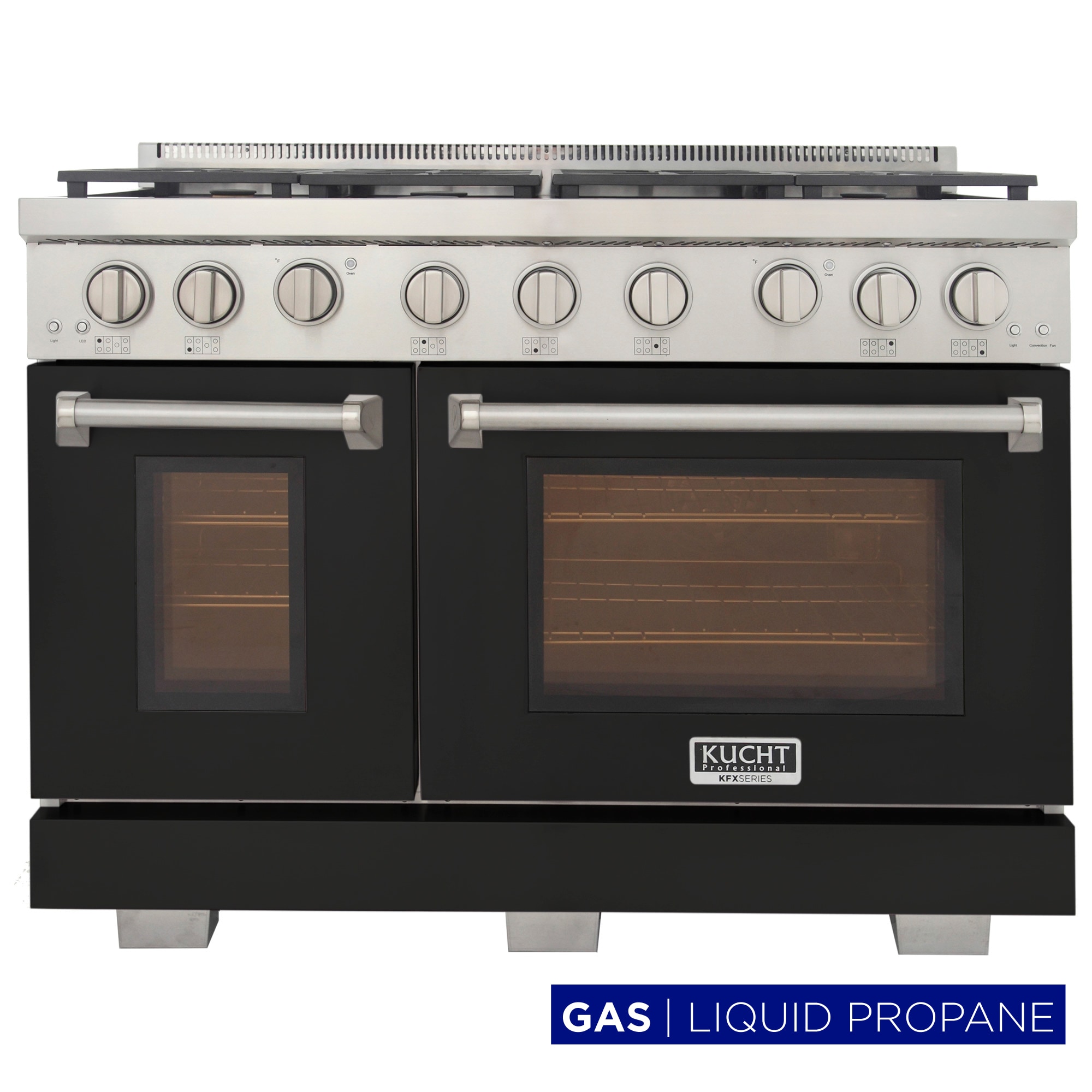 Kucht KFX4800X-LP-BK 48-in 7 burners 4.2-cu ft / 2.5-cu ft Convection Oven Freestanding Liquid Propane Double Oven Gas Range ( Black )