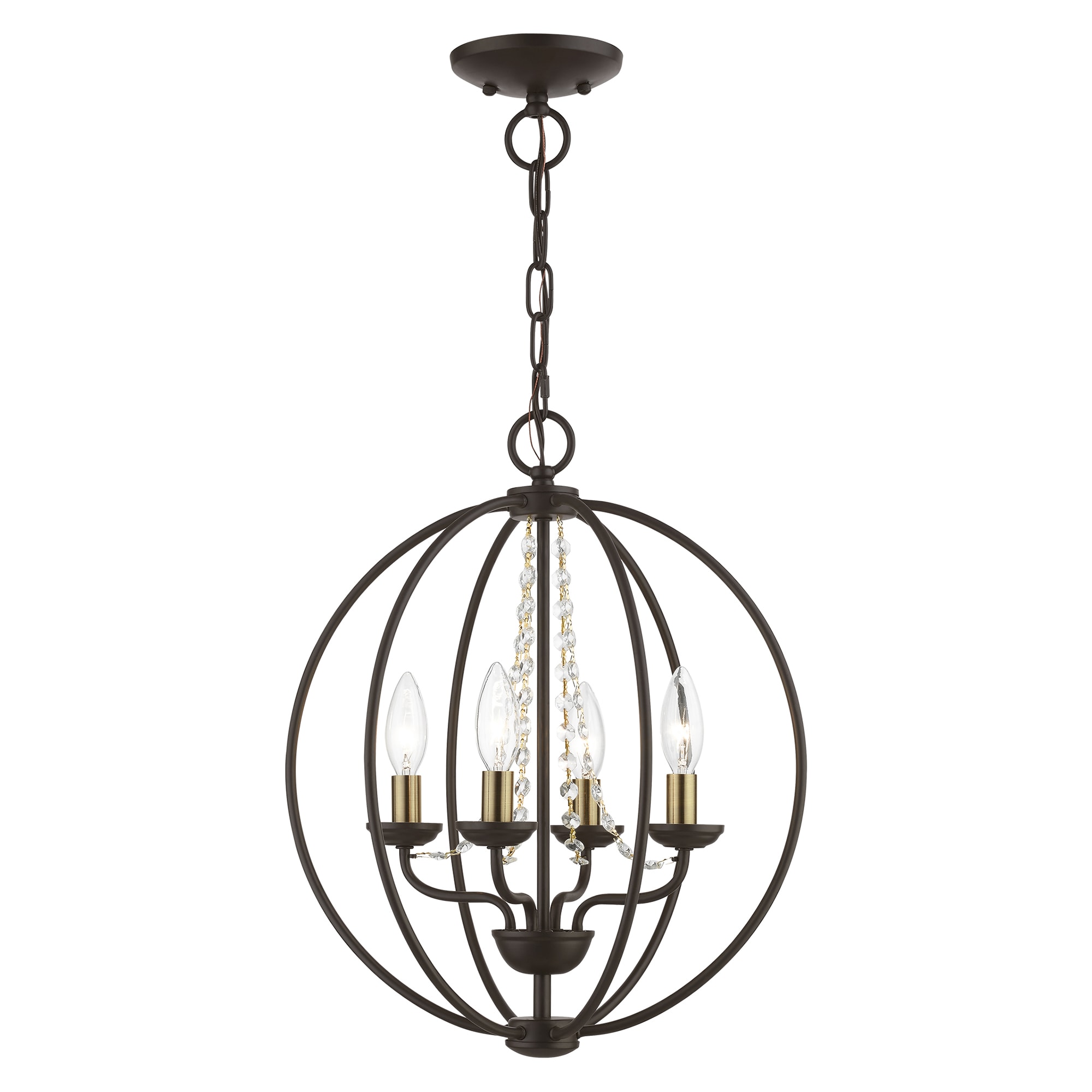 Arabella Bronze Antique Brass 4-Light Orb Chandelier with Clear Crystals