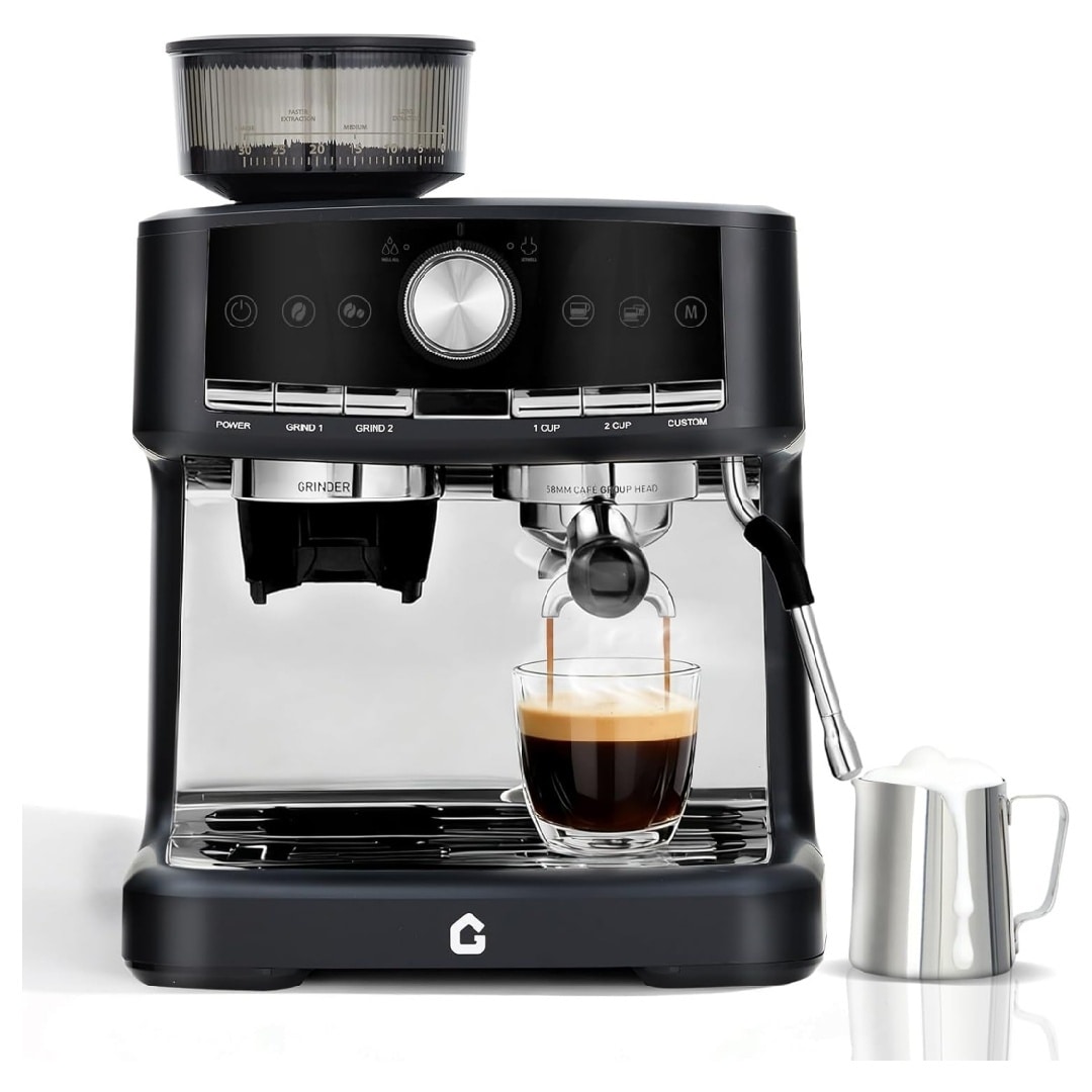 Garvee GGL-PHO-34YL4B0H 20 Bar Pressure Stainless Steel Espresso Machine with Grinder 52oz Removable Water Tank Milk Frother Steam Wand for LatteCappuccino Adjustable Shot Volume Professional HomeOffice Use Black