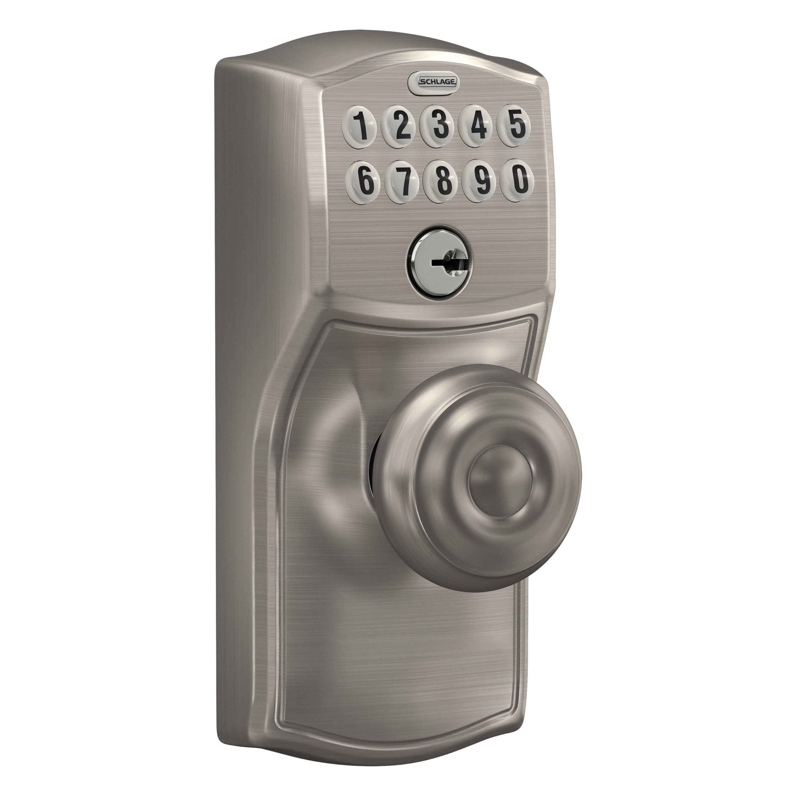 Schlage Customizable Keying Camelot-Georgian Satin Nickel Electronic Knob with Keypad FE595 CAM 619 GEO G Sansujyuku sansujyuku.com