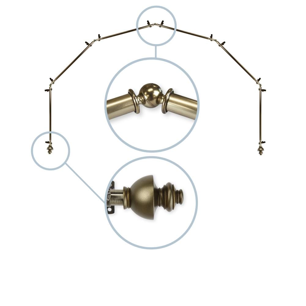 Hart & Harlow L6BAY-04-4 Ornate 13/16-in 6-sided 28-in to 48-in Antique brass Steel Bay window curtain rod with Finials