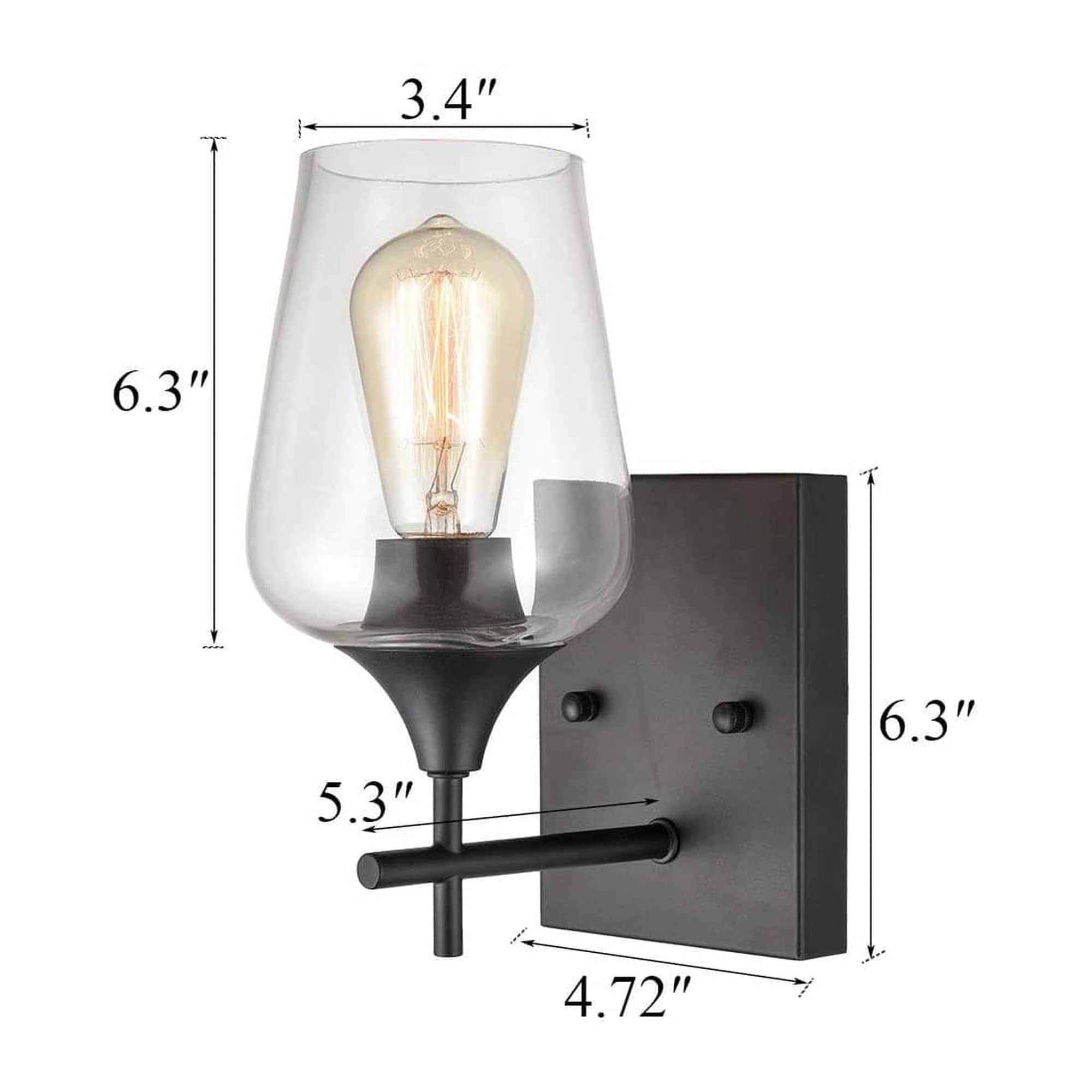 Matte Black Clear Glass Industrial Wall Sconce