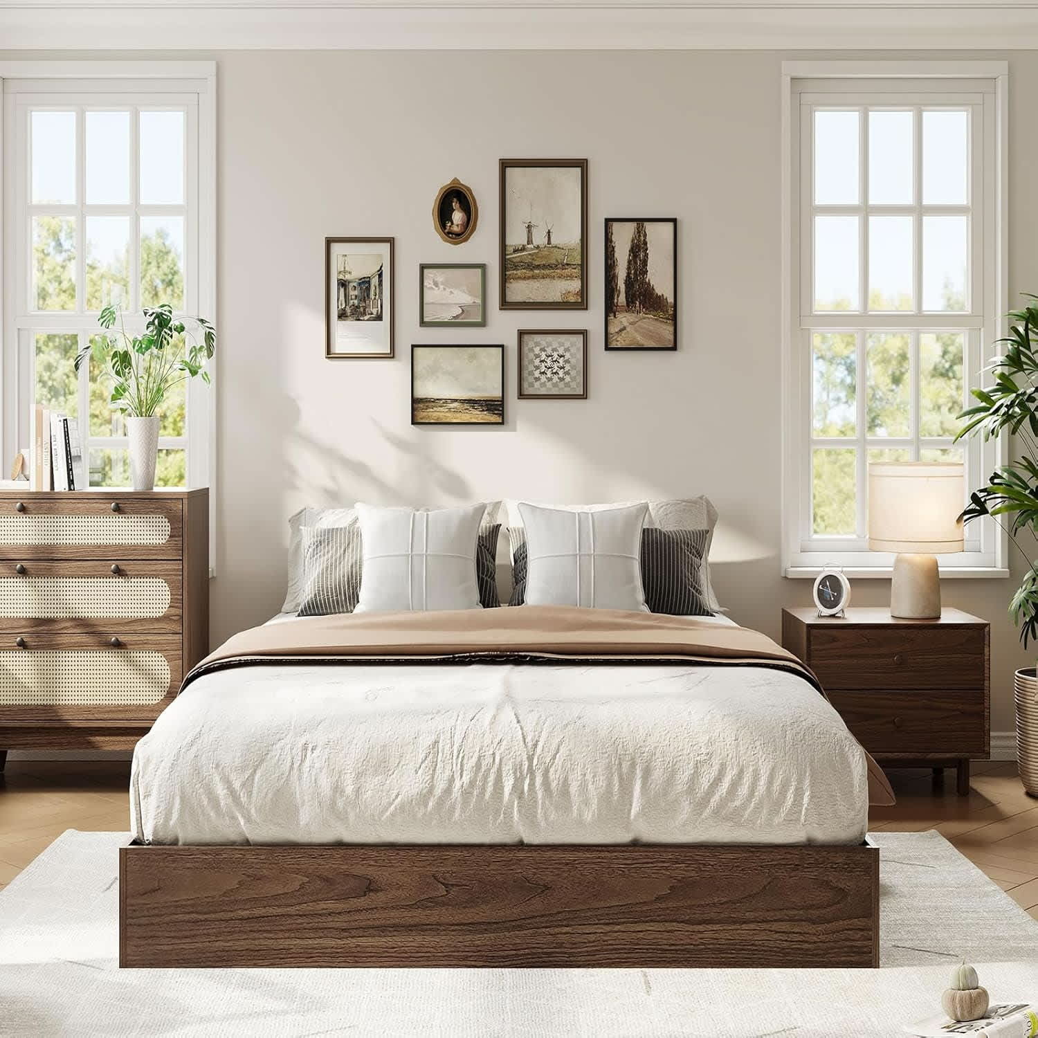 Qeetex LHF-BED-PHK-33D535FN Twin Size Wood Platform Bed Frame Wooden Bed Frame Without Headboard Wood Slat Support No Box Spring Needed Easy Assembly Walnut