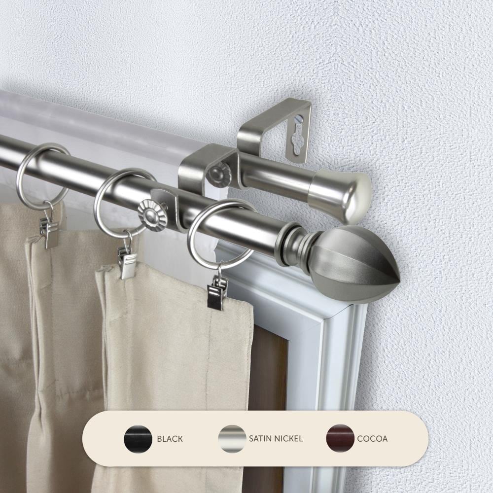 Hart & Harlow L4718-665 13/16-in Milton 66-in to 120-in Satin Nickel Steel Double curtain rod with Finials