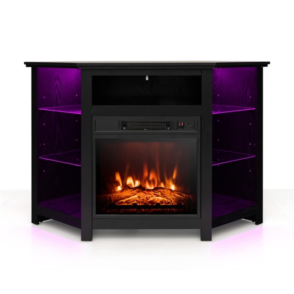 Clihome CL-DKUS-10169 45-Inches W Black TV Stand with Fan-forced Flat wall Electric Fireplace with Remote Control Included