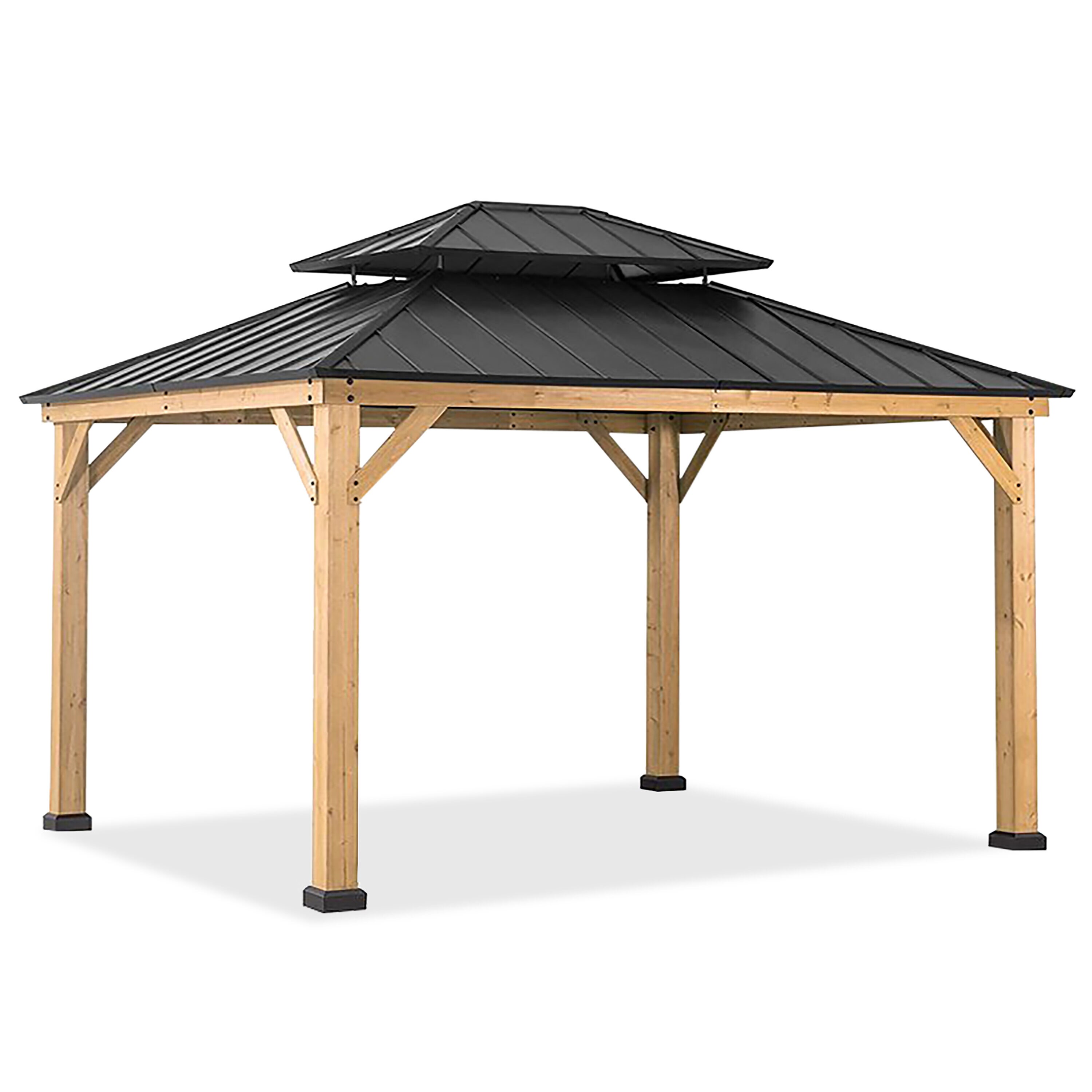 CoastShade 12-ft x 10-ft Brown Wood Square Gazebo with Steel Roof at ...