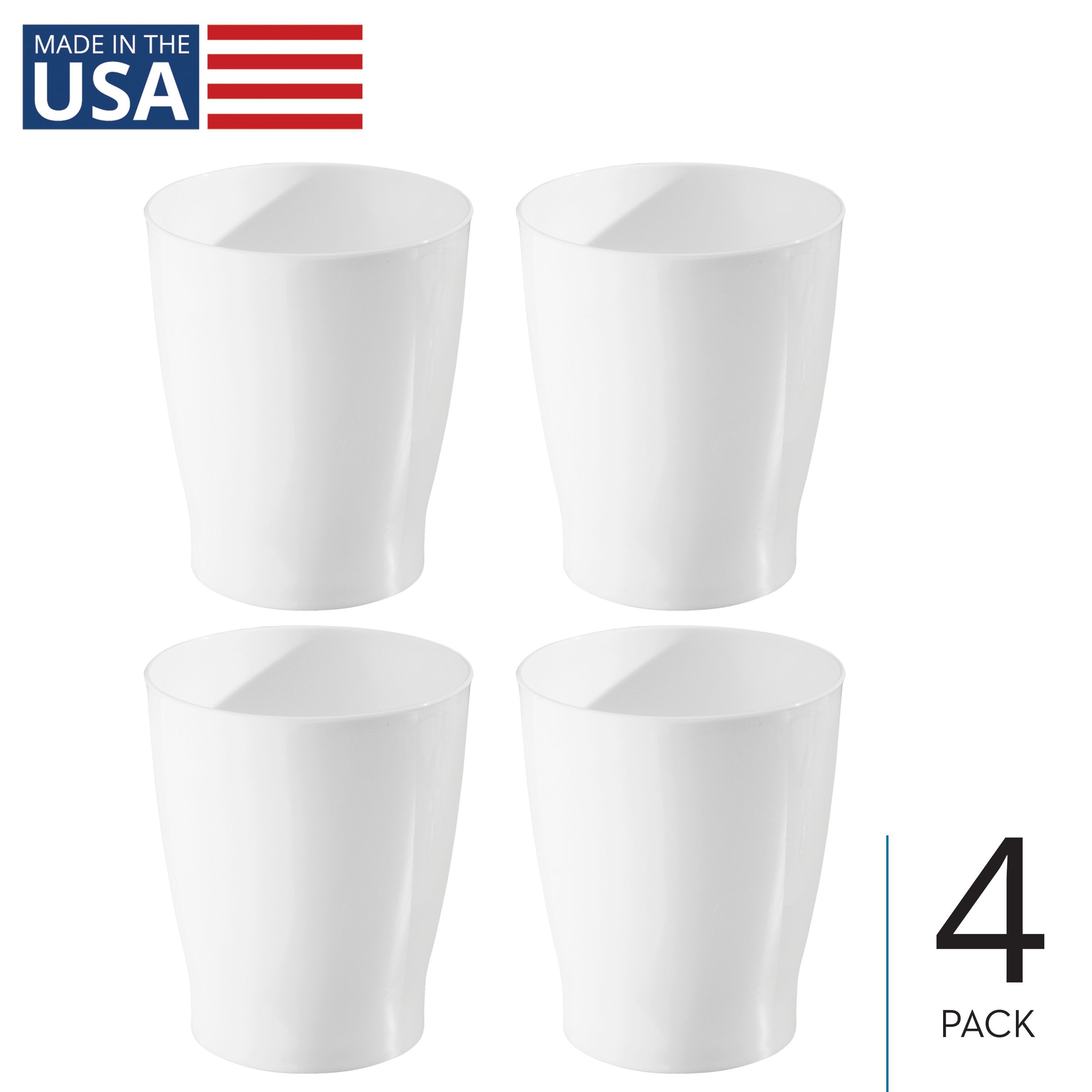 iDesign 29392M4 Small Round Plastic Bathroom Trash Can - Set of 4 - White - Made in USA