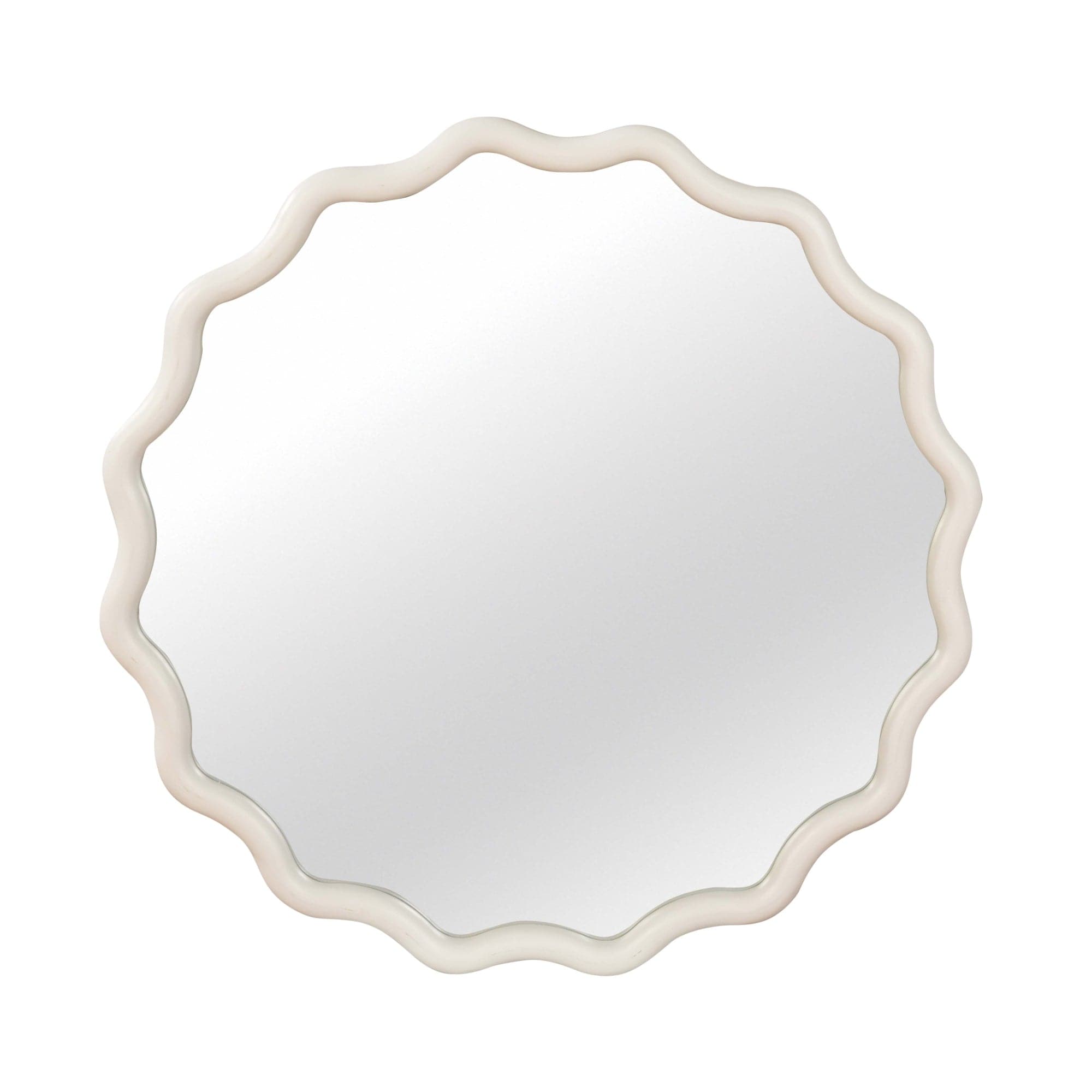 Vanityfus 24-in.W x 24-in.H  Round Wavy Framed Mirror Beveled Bathroom Vanity Mirror Art Decor Mirror-White