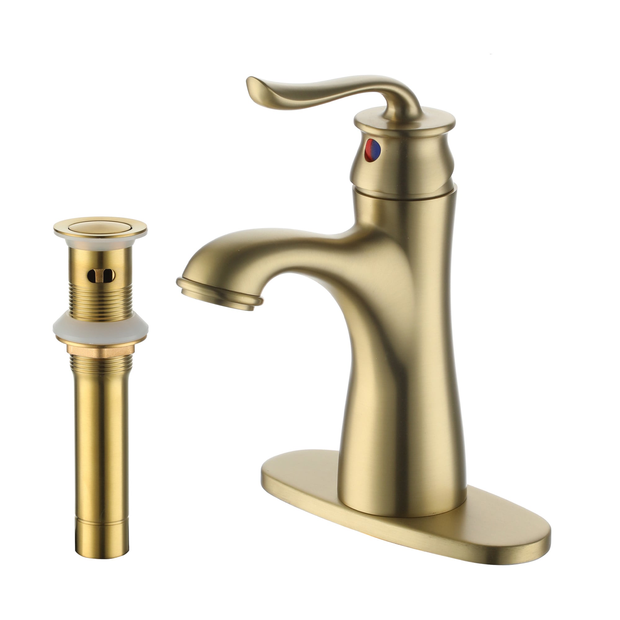 Brush Gold Bathroom Faucet with Pop Up Drain Bathroom Sink Faucets at