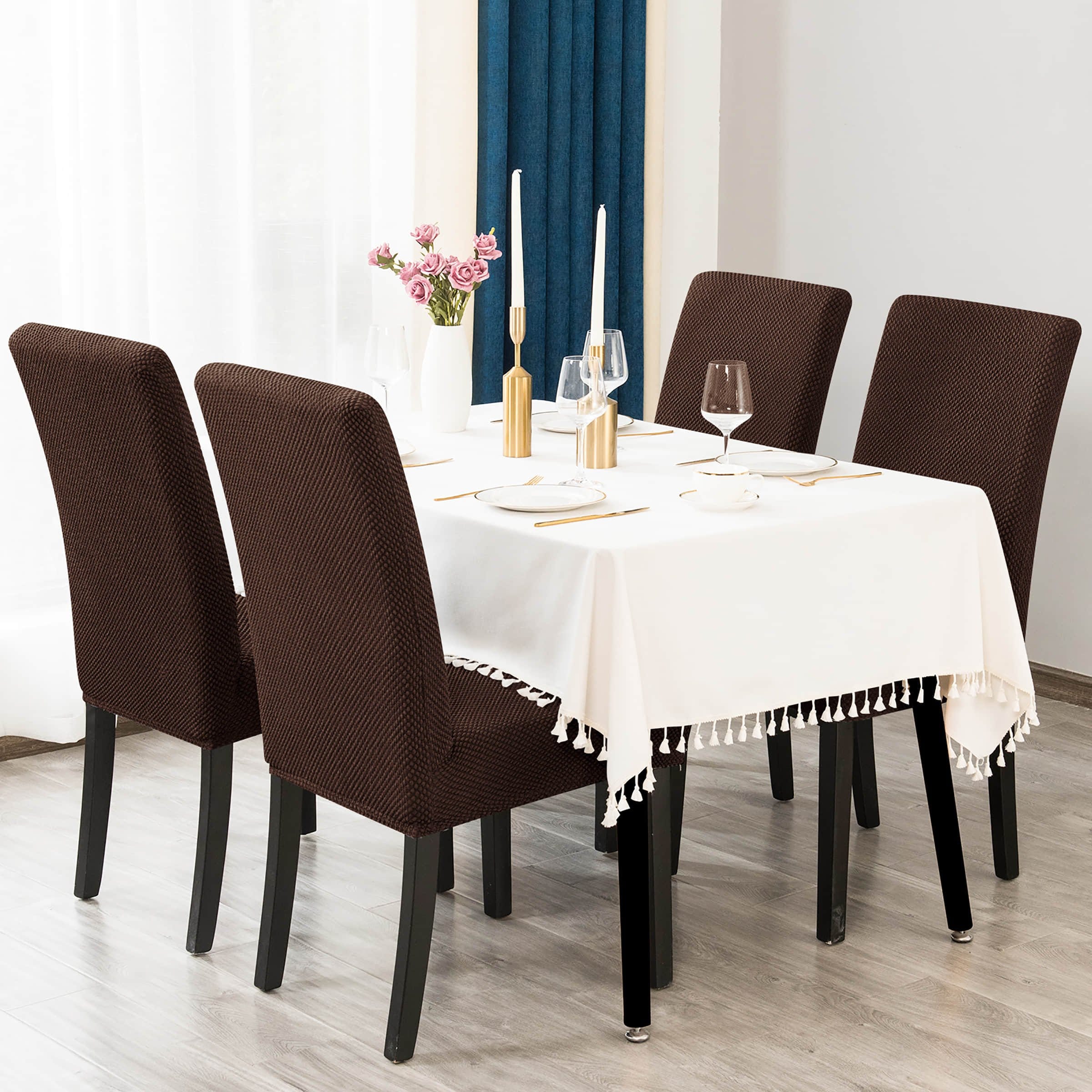Chocolate Stretch Polyester Dining Chair Slipcovers (Set of 2)