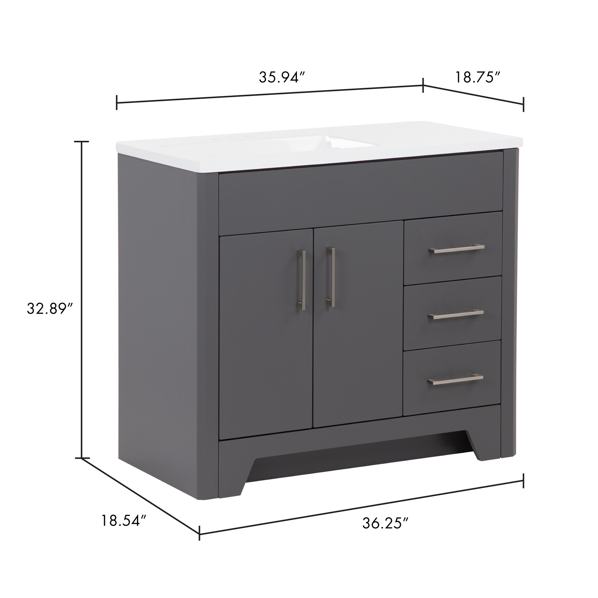 Diamond NOW Shelby 36-in Cement Gray Single Sink Bathroom Vanity with ...