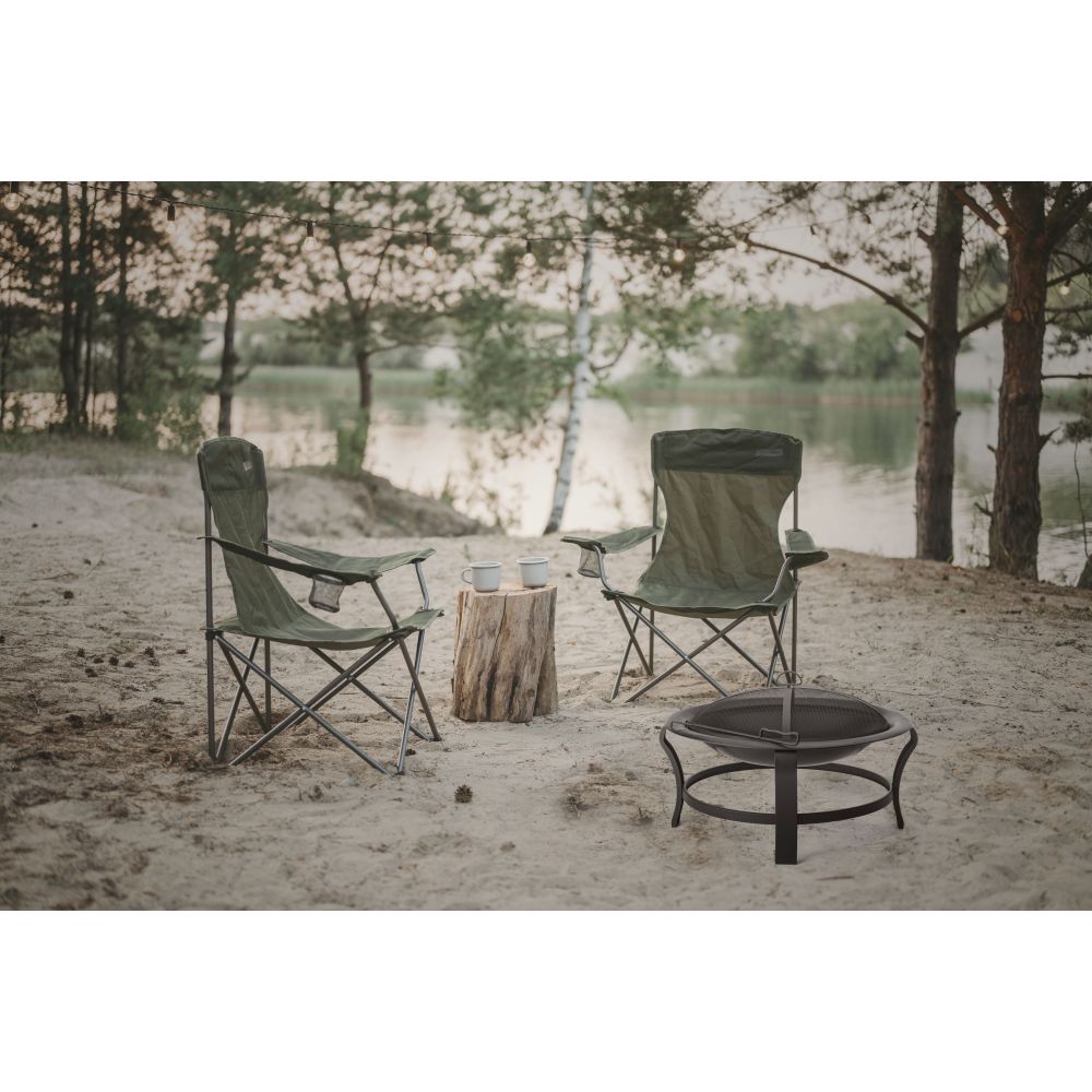 30" Black Steel Wood-Burning Portable Fire Pit with Mesh Lid