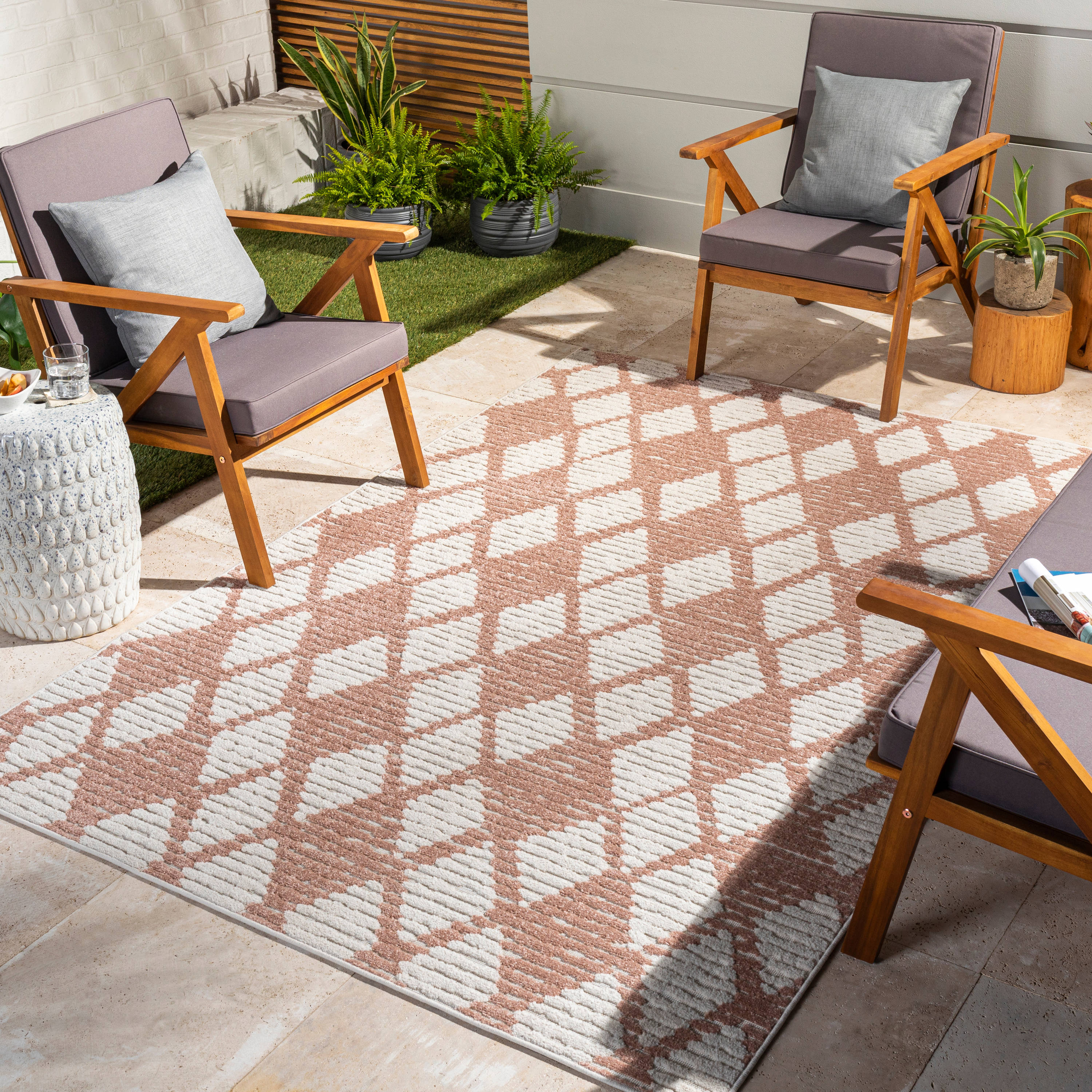 Livabliss GWC2340-5373 Greenwich 5 x 7 (ft) Polypropylene Cream Rectangular Indoor/Outdoor Geometric Global Area rug