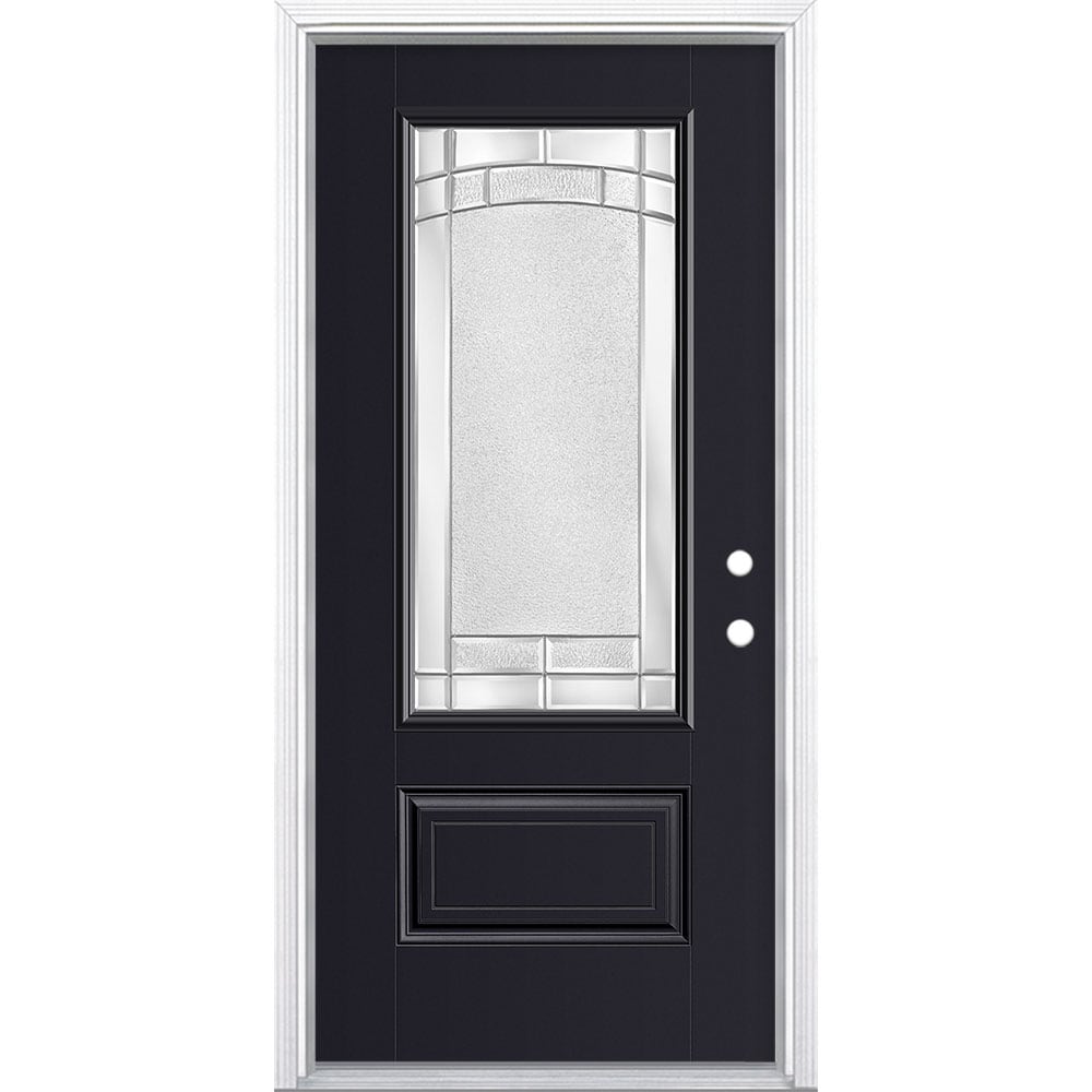 Masonite 3419581 Element 36-in x 80-in x 4-9/16-in Fiberglass 3/4 lite Left-hand inswing Peppercorn Painted Prehung Front Door with Brickmould Insulating core