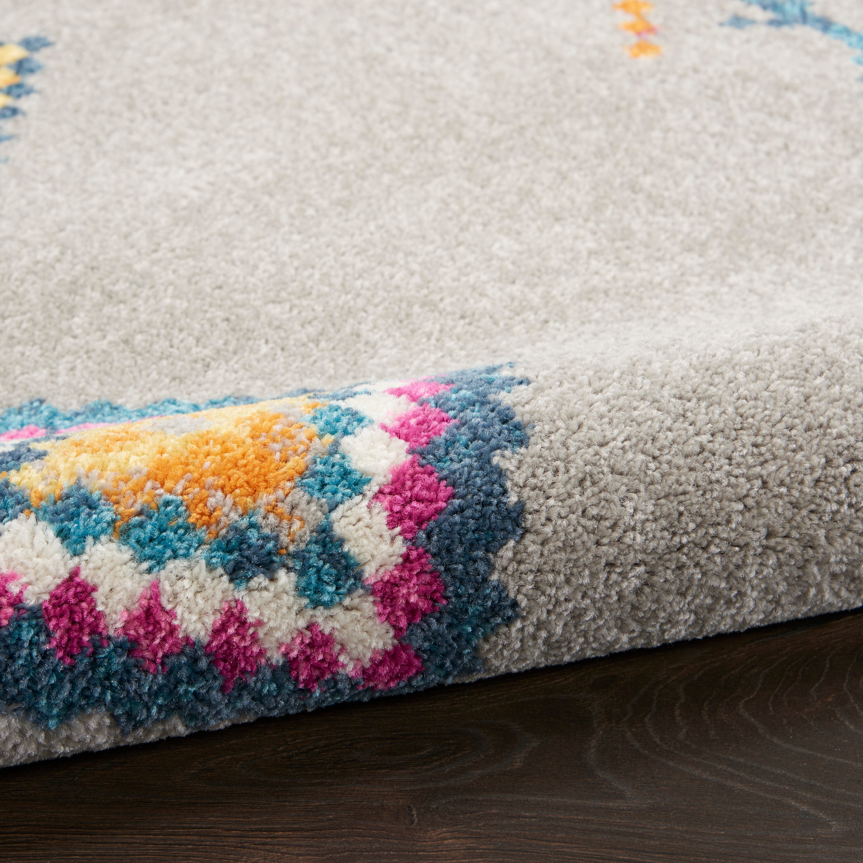 Grey and Multicolor Geometric Synthetic 6'7" x 9'6" Area Rug