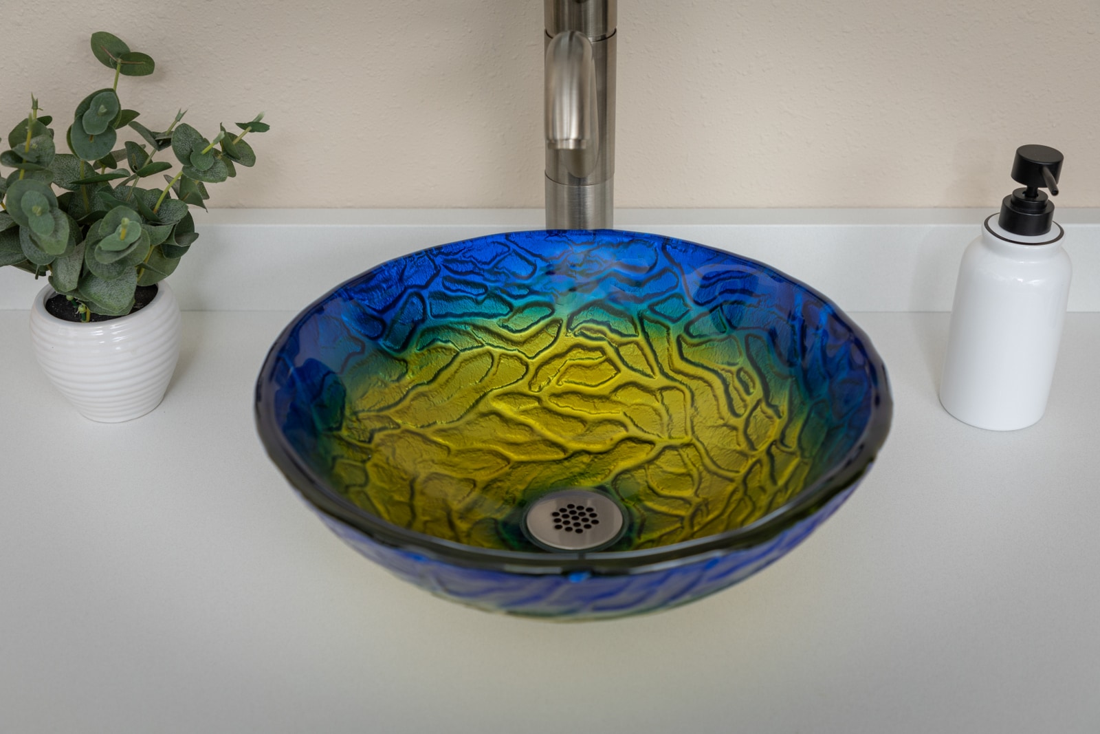 14.25'' Blue and Yellow Glass Vessel Sink
