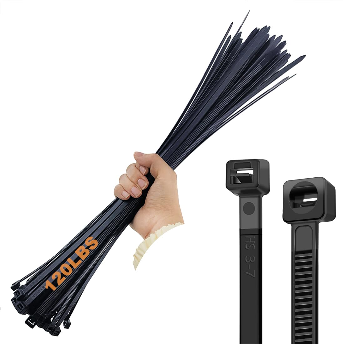 CYIKE  Heavy Duty 18 Inch Zip Ties Black Nylon PA66 UV Resistant 50 Pack Strong Self Locking Cable Wire Straps for Outdoor Use and Industrial