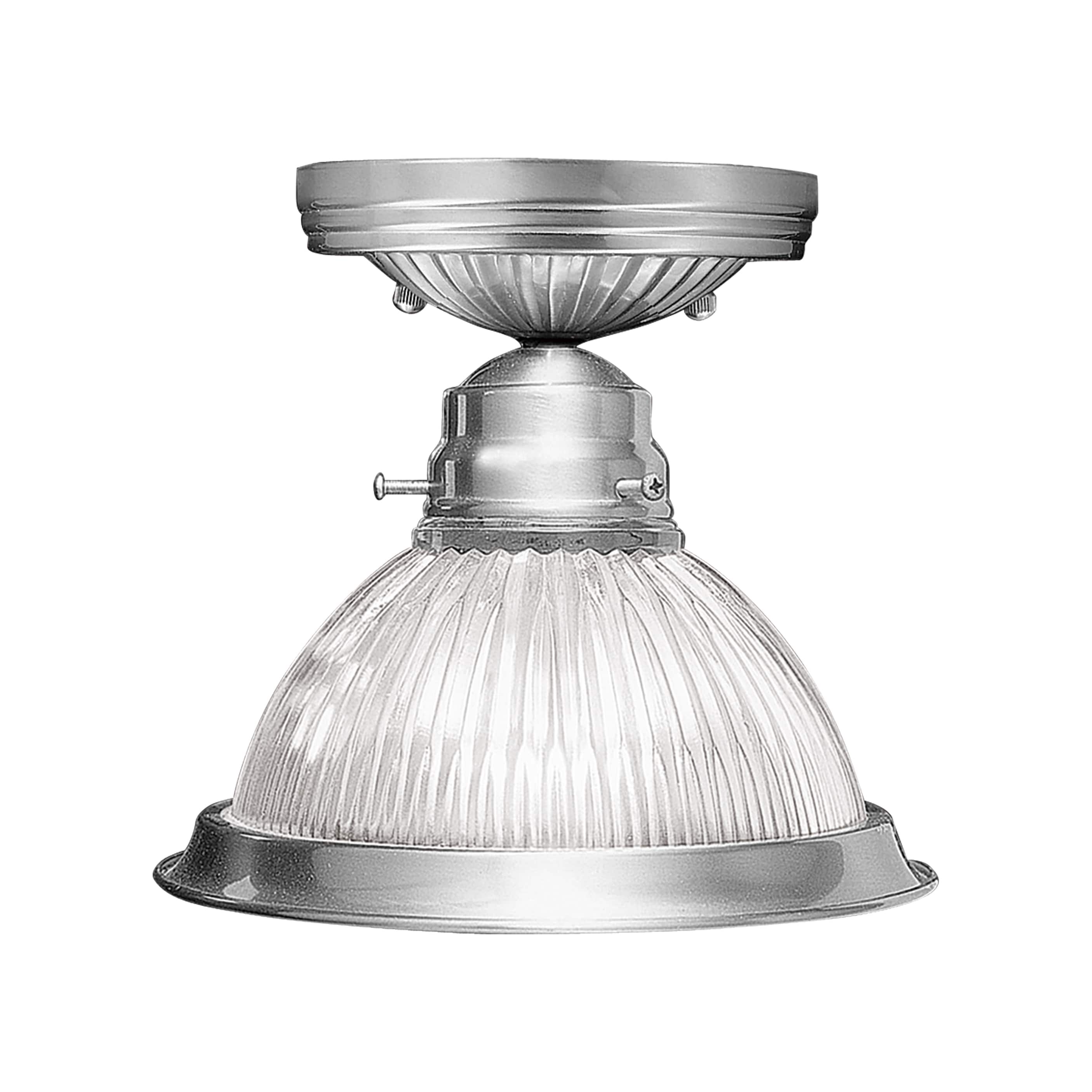 Elegant Brushed Nickel Flush Mount with Clear Ribbed Glass Bowl