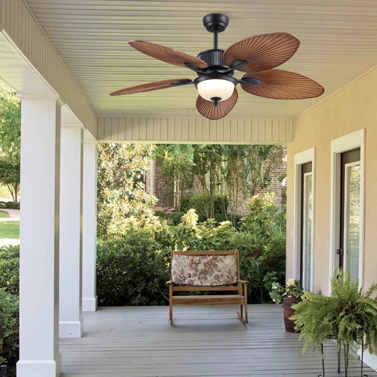 Kviflon  50 in Light Brown Tropical Palm Leaf Ceiling Fan with Light Natural Wicker Style Quiet DC Motor Remote and App Control Reversible Dimmable LED for Living Room and Bedroom