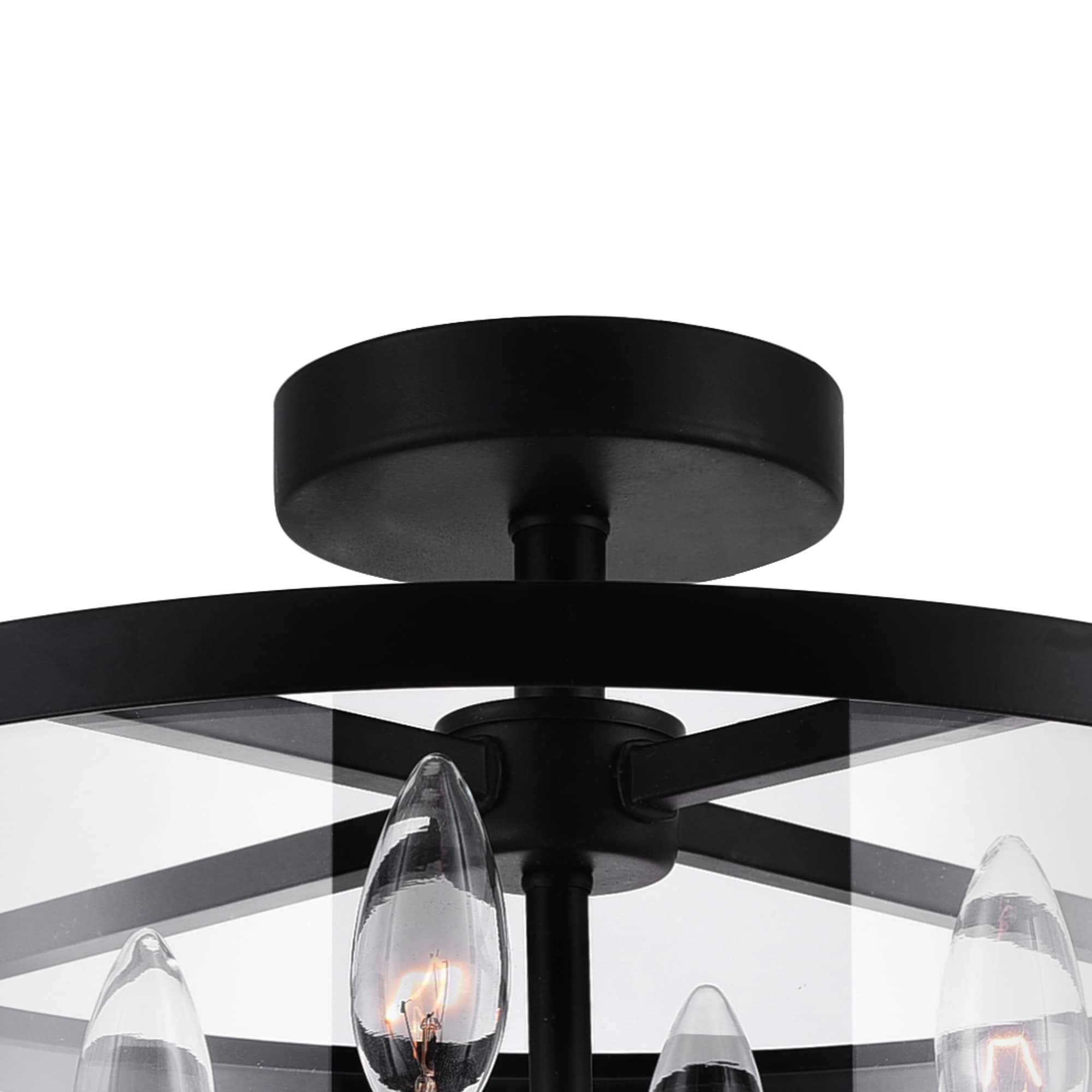 Black Steel and Glass Drum Semi Flush Mount Light