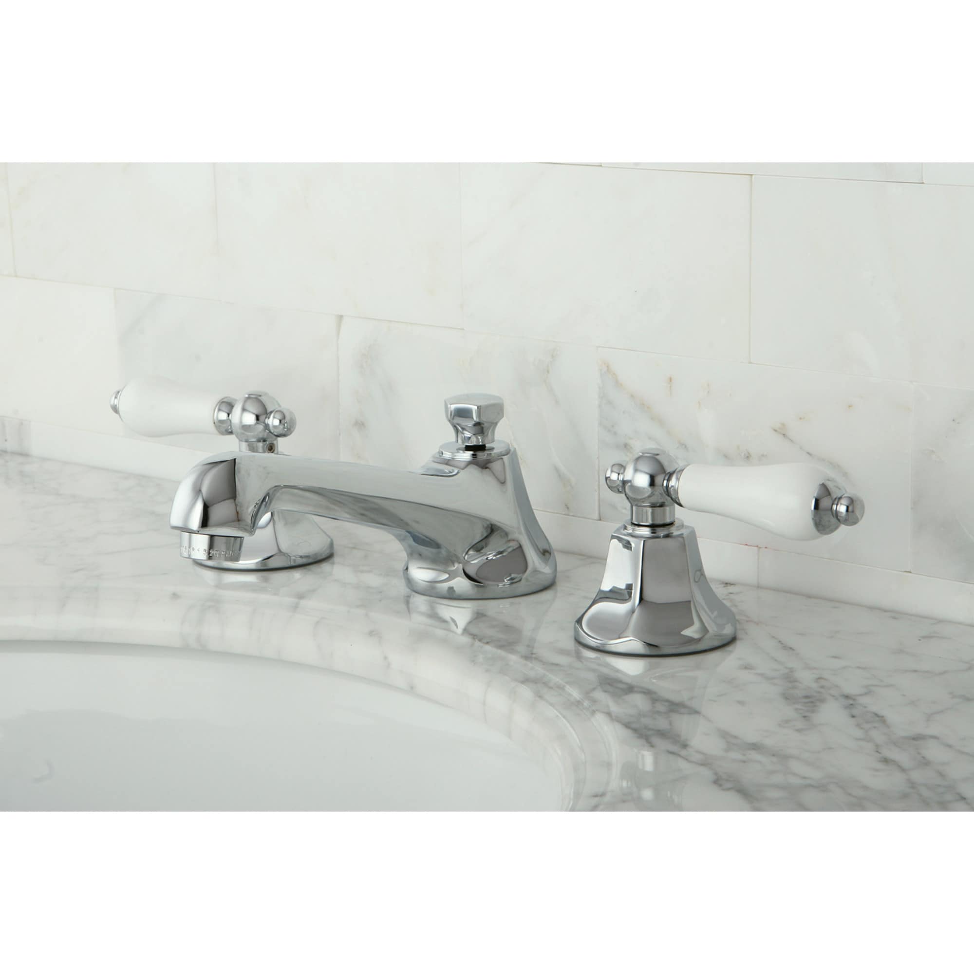 Kingston Brass WLKS4461PL Georgian Chrome Widespread 2-handle Low-arc Residential Handle Bathroom Sink Faucet with Drain