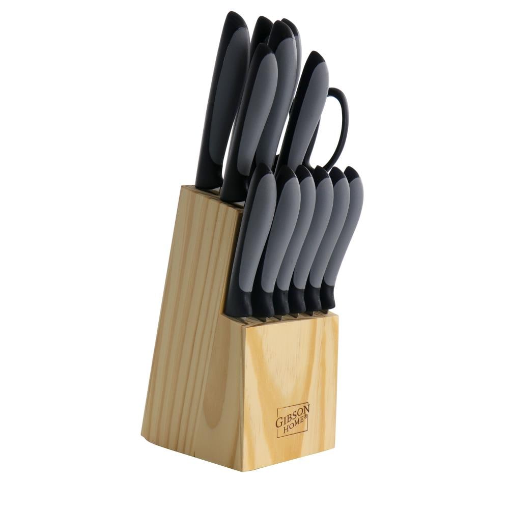 Oster Huxford 14 Piece Stainless Steel Cutlery Set with Wooden Block -  Triple Riveted Handles, Full Tang, Brown Finish in the Cutlery department  at